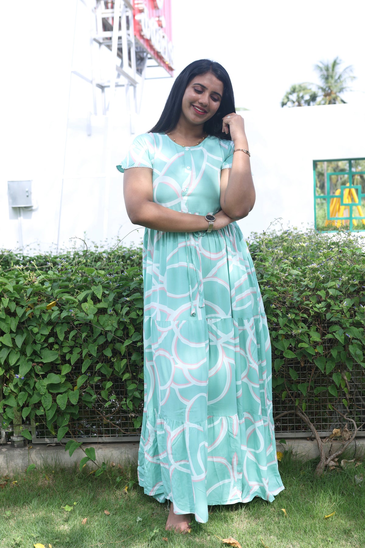 Imported Rayon Gathering Frock Model Night Gown's | Front Adjustable Gathering Style Rope Rope | Front Closed Button | Double Layer Sleeve | Trending Collection's for Stylish Women's (IRF)