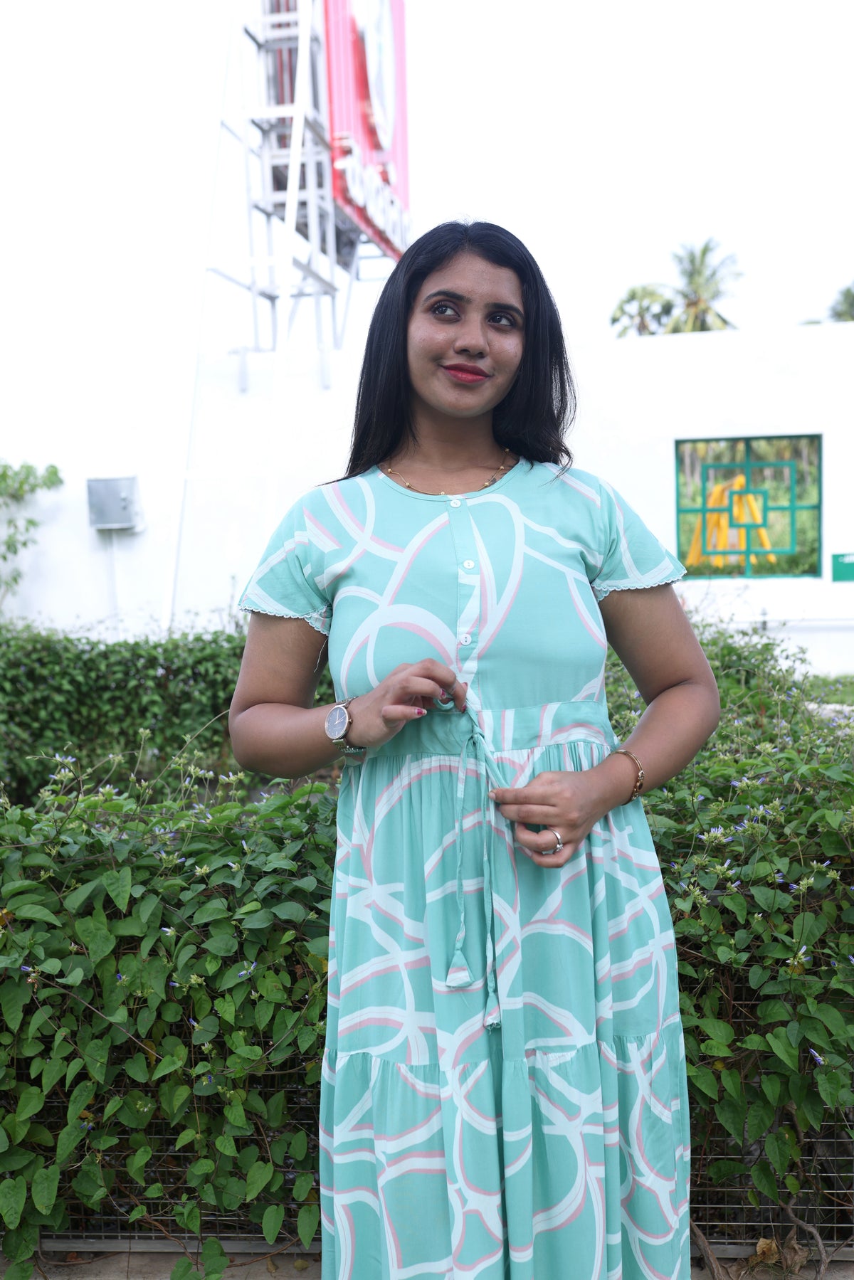 Imported Rayon Gathering Frock Model Night Gown's | Front Adjustable Gathering Style Rope Rope | Front Closed Button | Double Layer Sleeve | Trending Collection's for Stylish Women's (IRF)