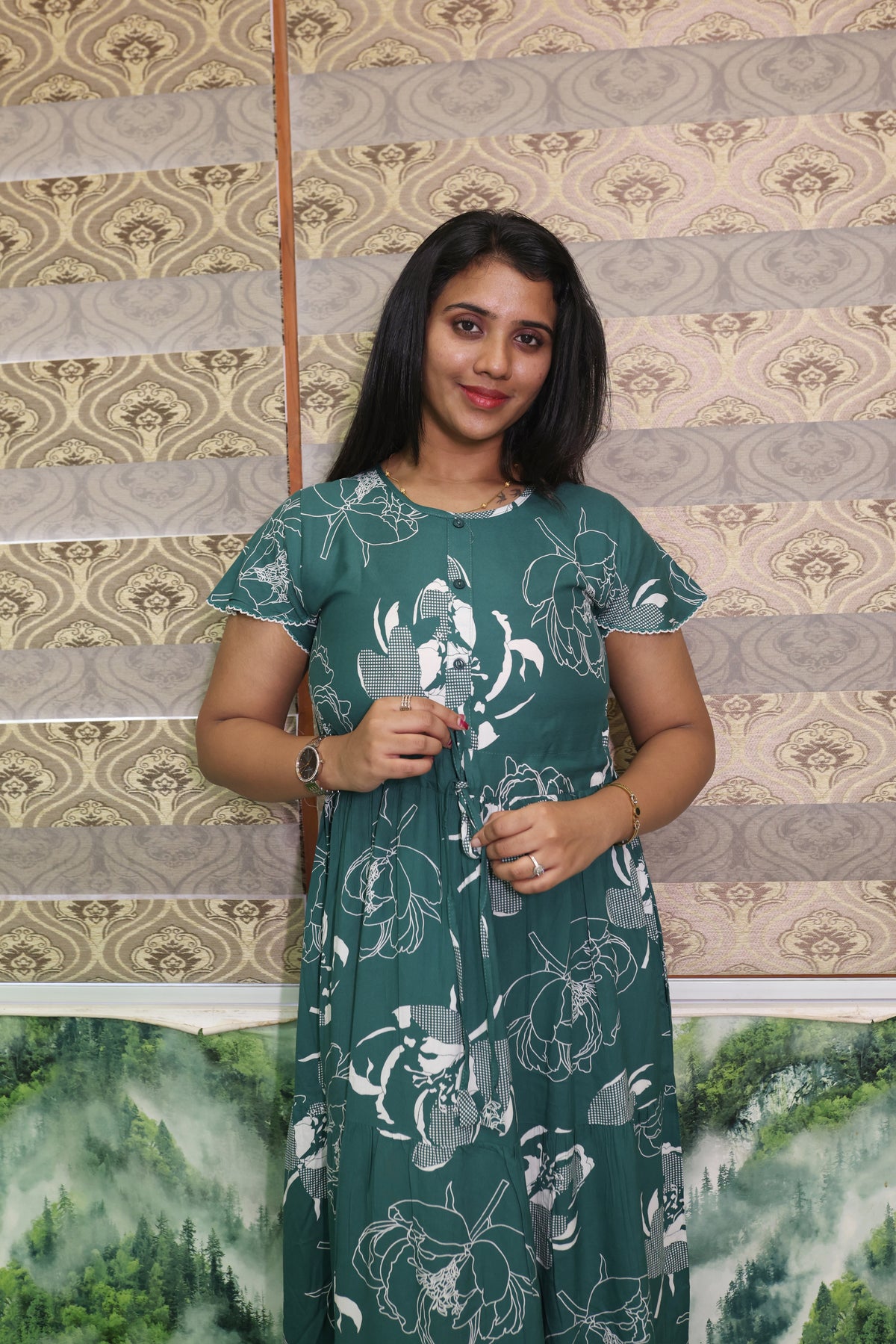 Imported Rayon Gathering Frock Model Night Gown's | Front Adjustable Gathering Style Rope Rope | Front Closed Button | Double Layer Sleeve | Trending Collection's for Stylish Women's (IRF)