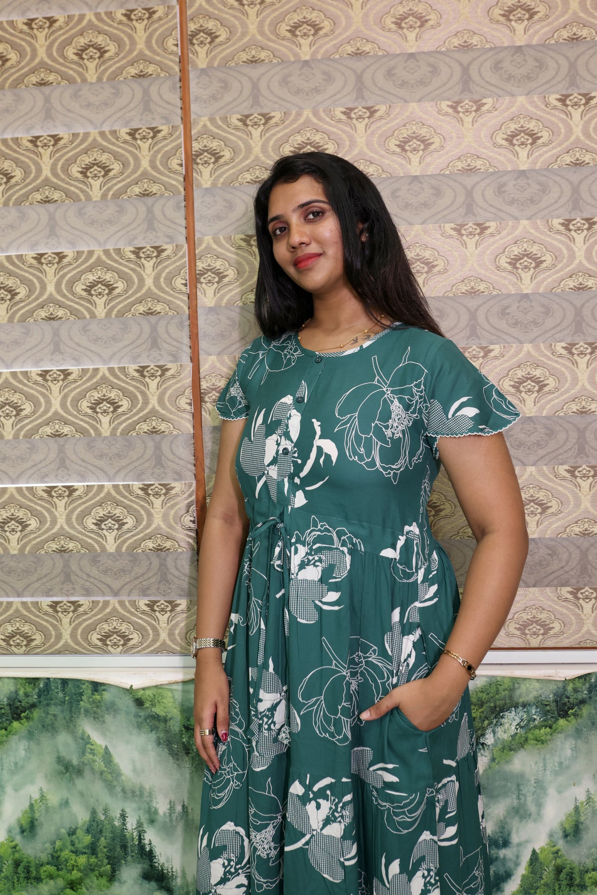 Imported Rayon Gathering Frock Model Night Gown's | Front Adjustable Gathering Style Rope Rope | Front Closed Button | Double Layer Sleeve | Trending Collection's for Stylish Women's (IRF)