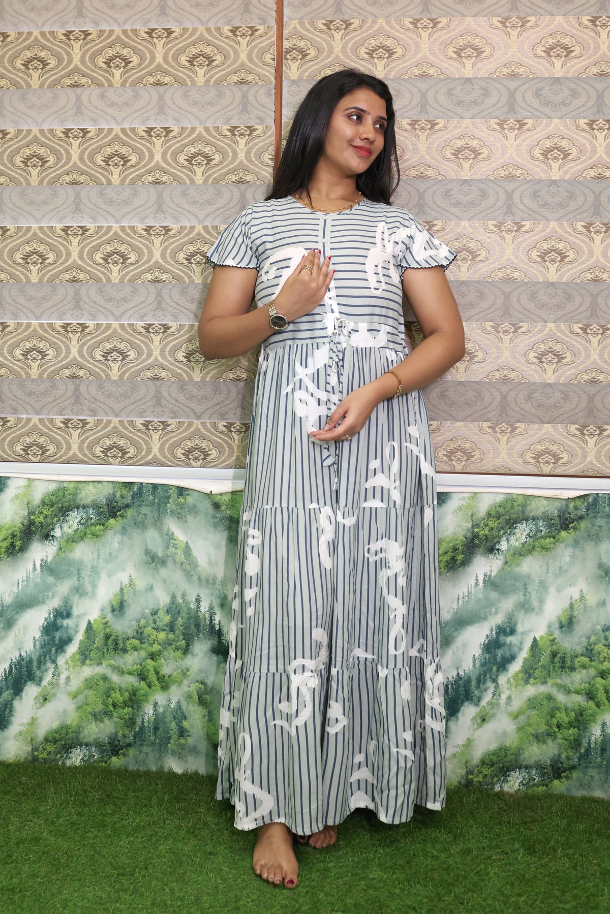 Imported Rayon Gathering Frock Model Night Gown's | Front Adjustable Gathering Style Rope Rope | Front Closed Button | Double Layer Sleeve | Trending Collection's for Stylish Women's (IRF)