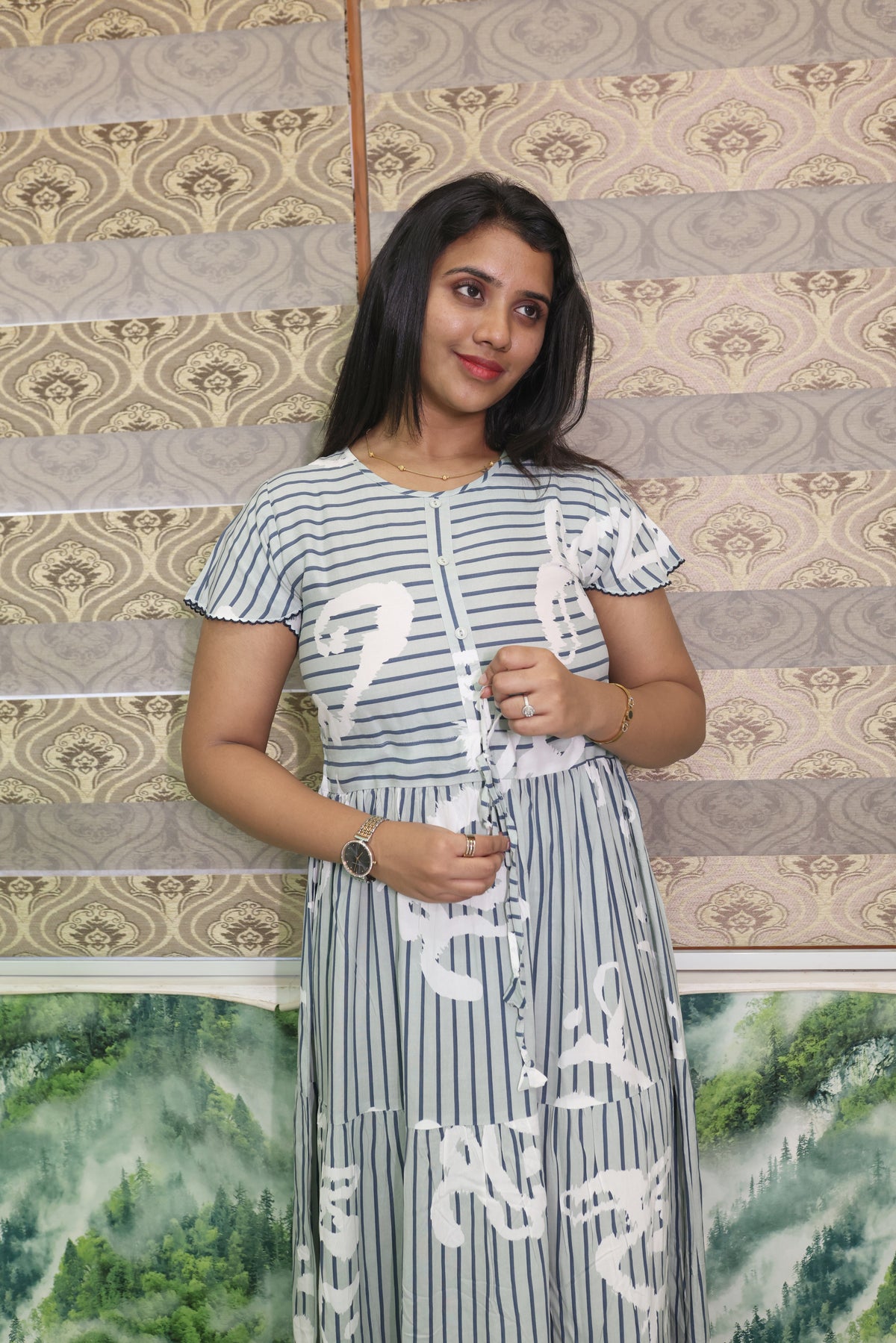 Imported Rayon Gathering Frock Model Night Gown's | Front Adjustable Gathering Style Rope Rope | Front Closed Button | Double Layer Sleeve | Trending Collection's for Stylish Women's (IRF)