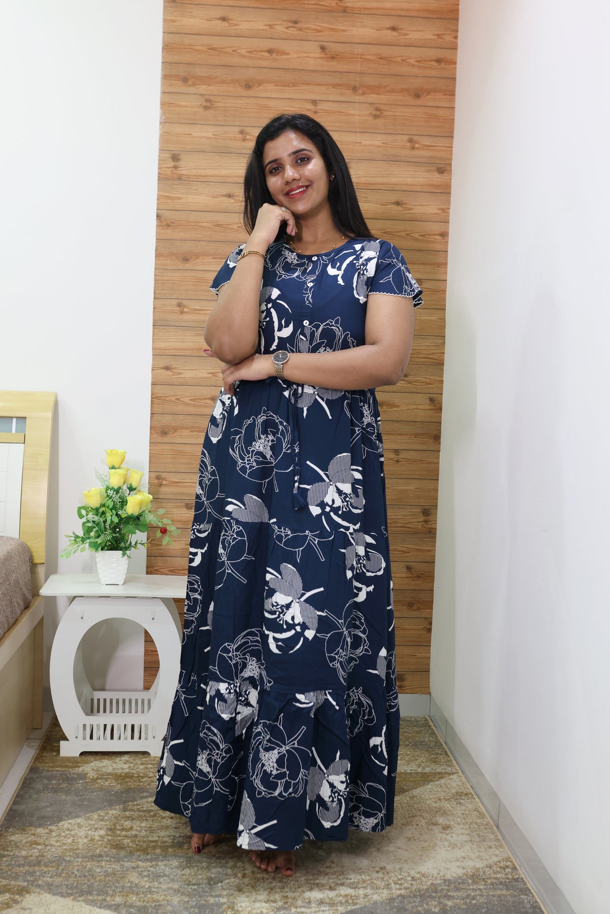 Imported Rayon Gathering Frock Model Night Gown's | Front Adjustable Gathering Style Rope Rope | Front Closed Button | Double Layer Sleeve | Trending Collection's for Stylish Women's (IRF)