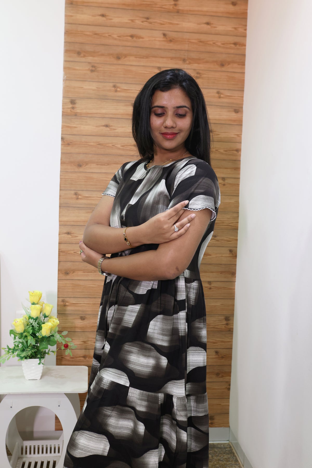 Imported Rayon Gathering Frock Model Night Gown's | Front Adjustable Gathering Style Rope Rope | Front Closed Button | Double Layer Sleeve | Trending Collection's for Stylish Women's (IRF)