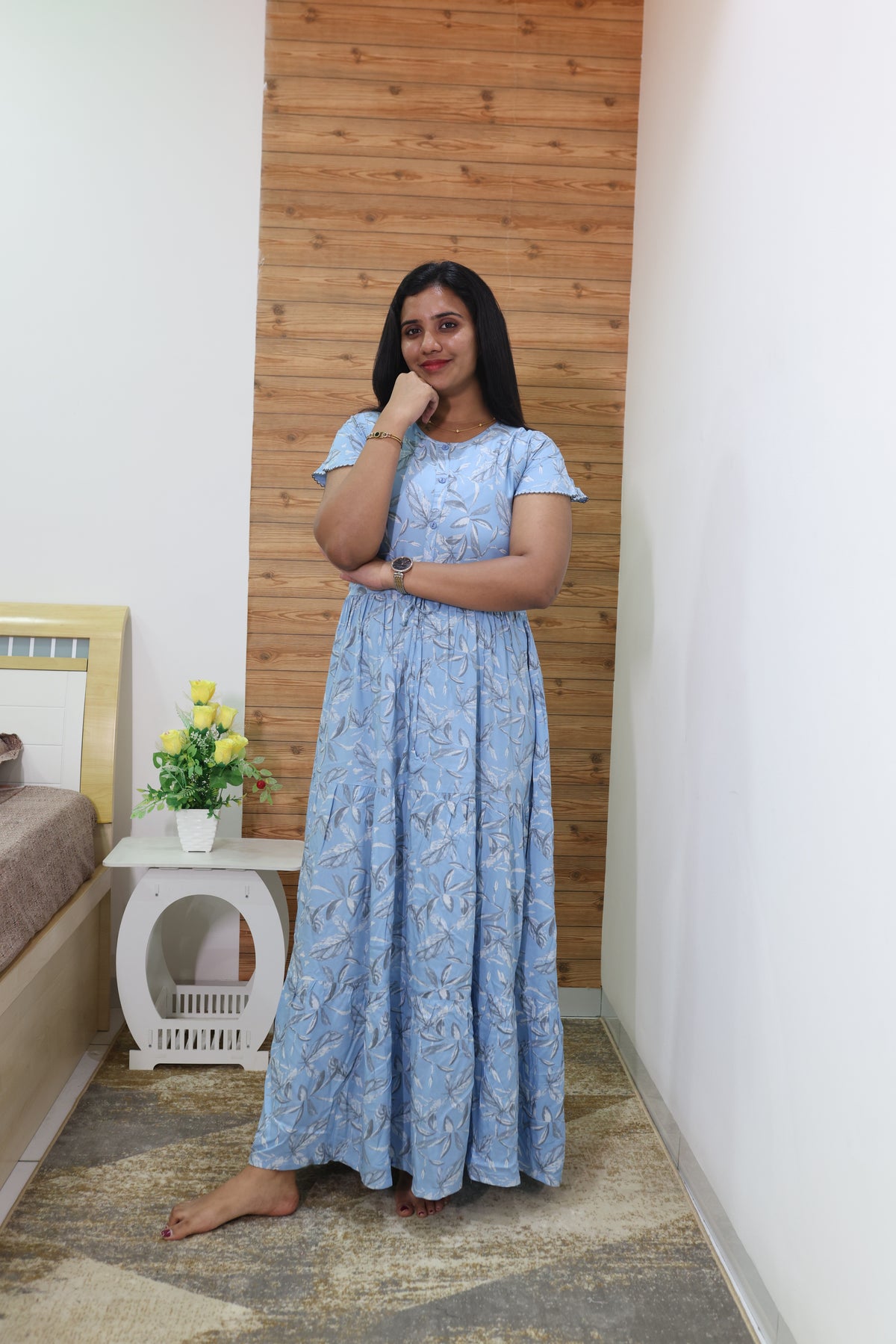 Imported Rayon Gathering Frock Model Night Gown's | Front Adjustable Gathering Style Rope Rope | Front Closed Button | Double Layer Sleeve | Trending Collection's for Stylish Women's (IRF)