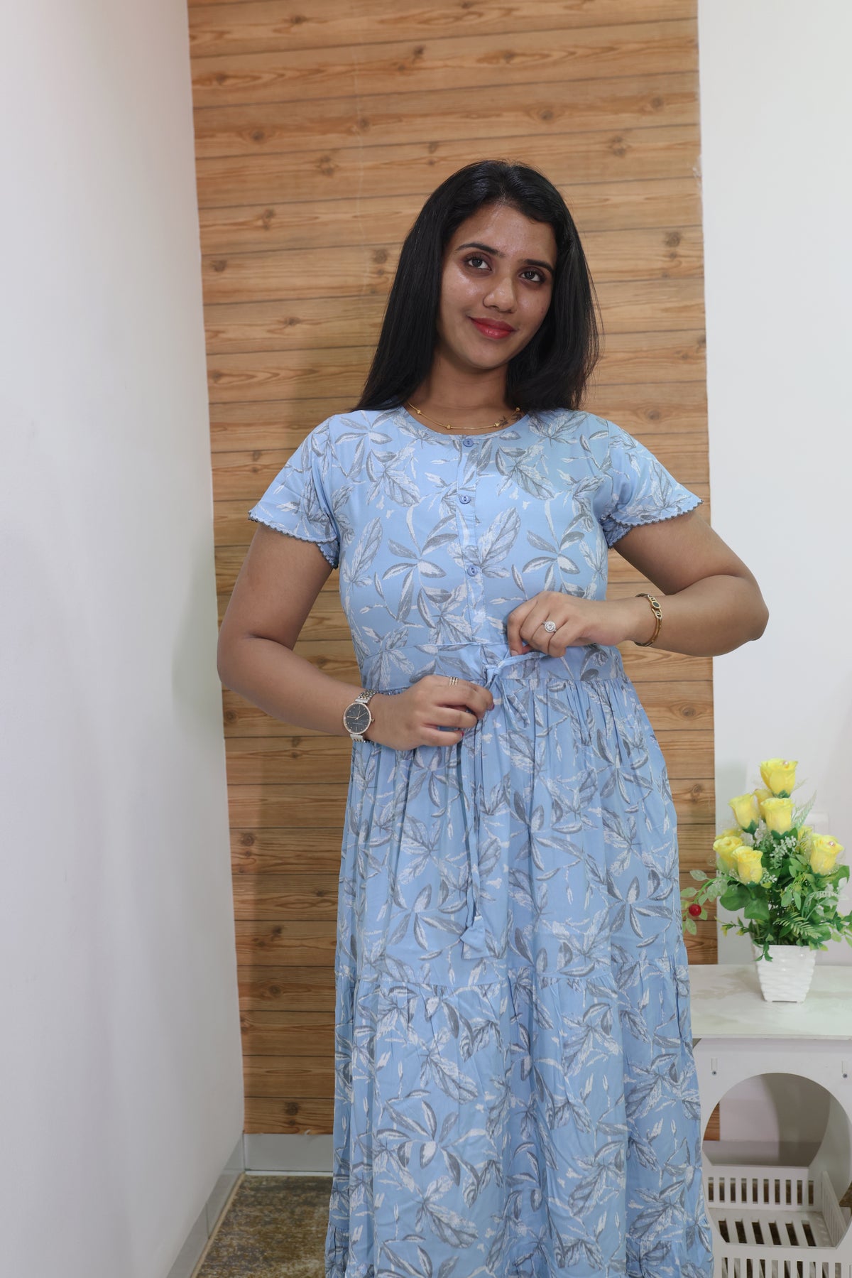 Imported Rayon Gathering Frock Model Night Gown's | Front Adjustable Gathering Style Rope Rope | Front Closed Button | Double Layer Sleeve | Trending Collection's for Stylish Women's (IRF)