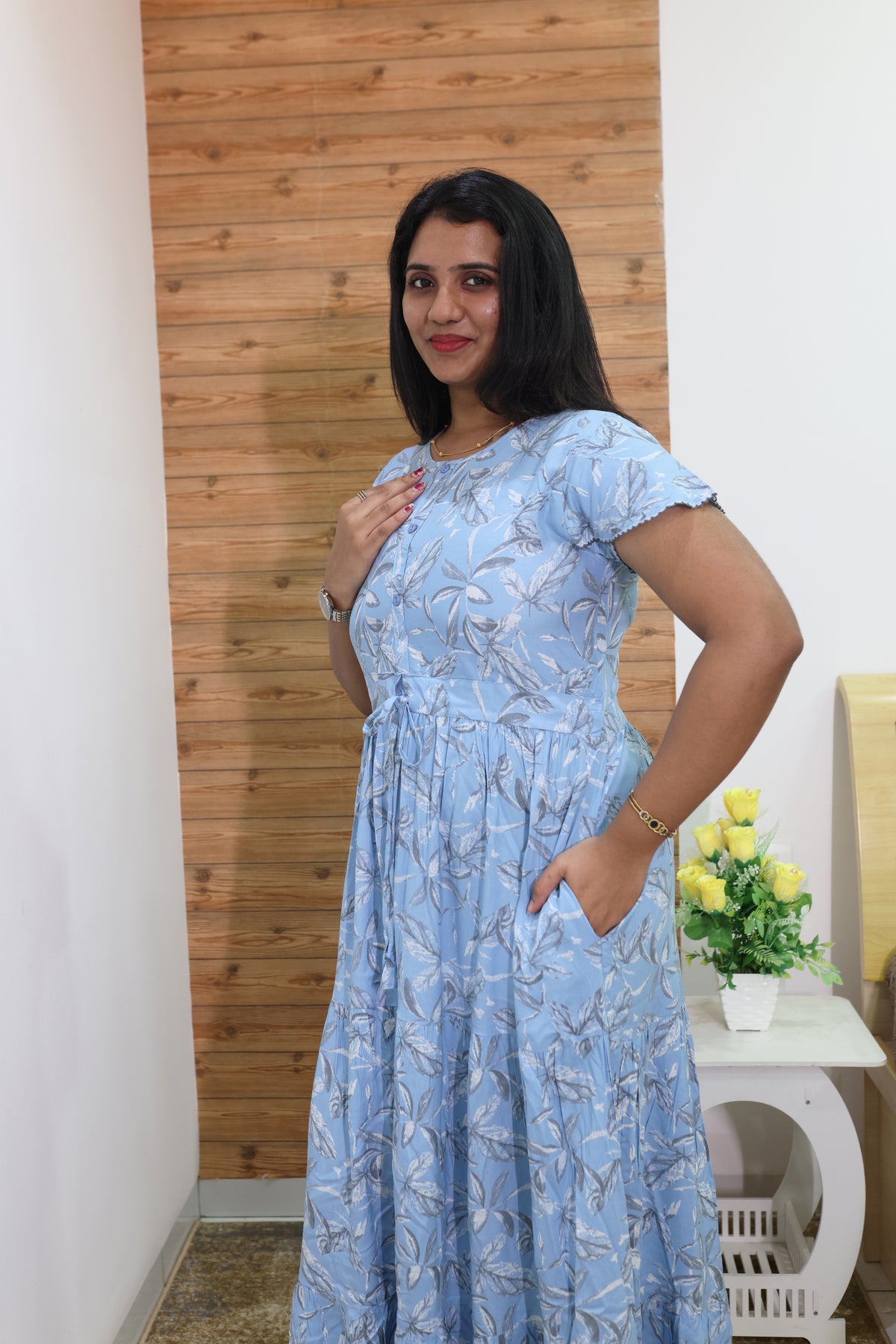 Imported Rayon Gathering Frock Model Night Gown's | Front Adjustable Gathering Style Rope Rope | Front Closed Button | Double Layer Sleeve | Trending Collection's for Stylish Women's (IRF)