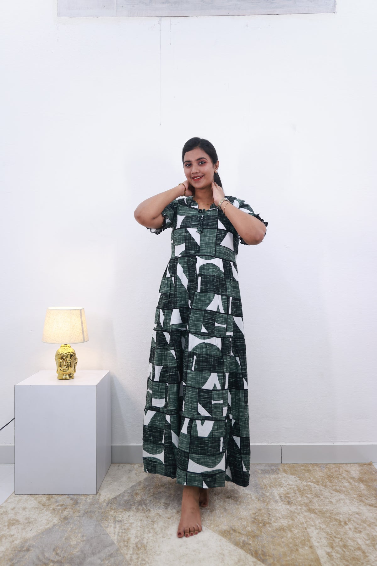 Mangai 3 Layer Frock Model Nighties Soft and smooth Premium Quality Rayon Material , Fancy Frilled Sleeve Side Pocket , Back tie Rope Stylish Collection's for Trendy Women's (MRK)