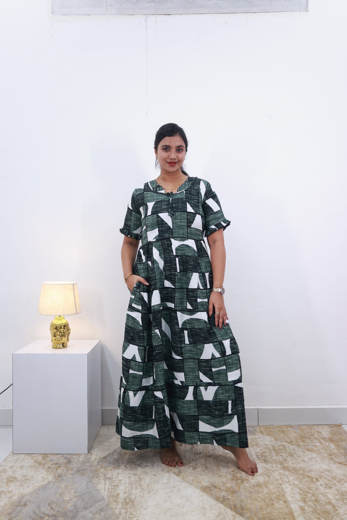 Mangai 3 Layer Frock Model Nighties Soft and smooth Premium Quality Rayon Material , Fancy Frilled Sleeve Side Pocket , Back tie Rope Stylish Collection's for Trendy Women's (MRK)