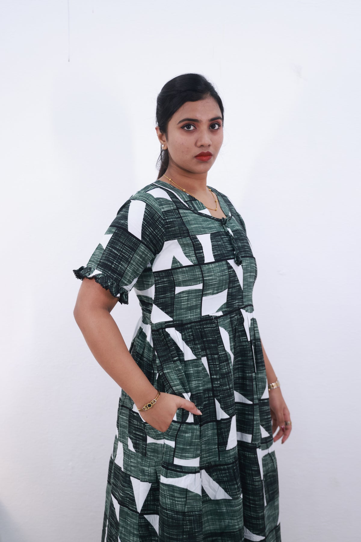 Mangai 3 Layer Frock Model Nighties Soft and smooth Premium Quality Rayon Material , Fancy Frilled Sleeve Side Pocket , Back tie Rope Stylish Collection's for Trendy Women's (MRK)