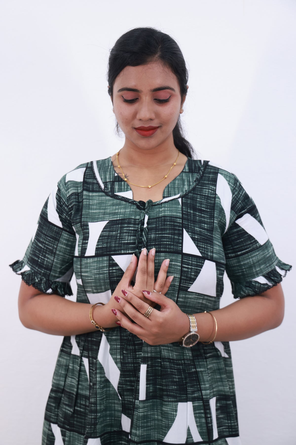 Mangai 3 Layer Frock Model Nighties Soft and smooth Premium Quality Rayon Material , Fancy Frilled Sleeve Side Pocket , Back tie Rope Stylish Collection's for Trendy Women's (MRK)