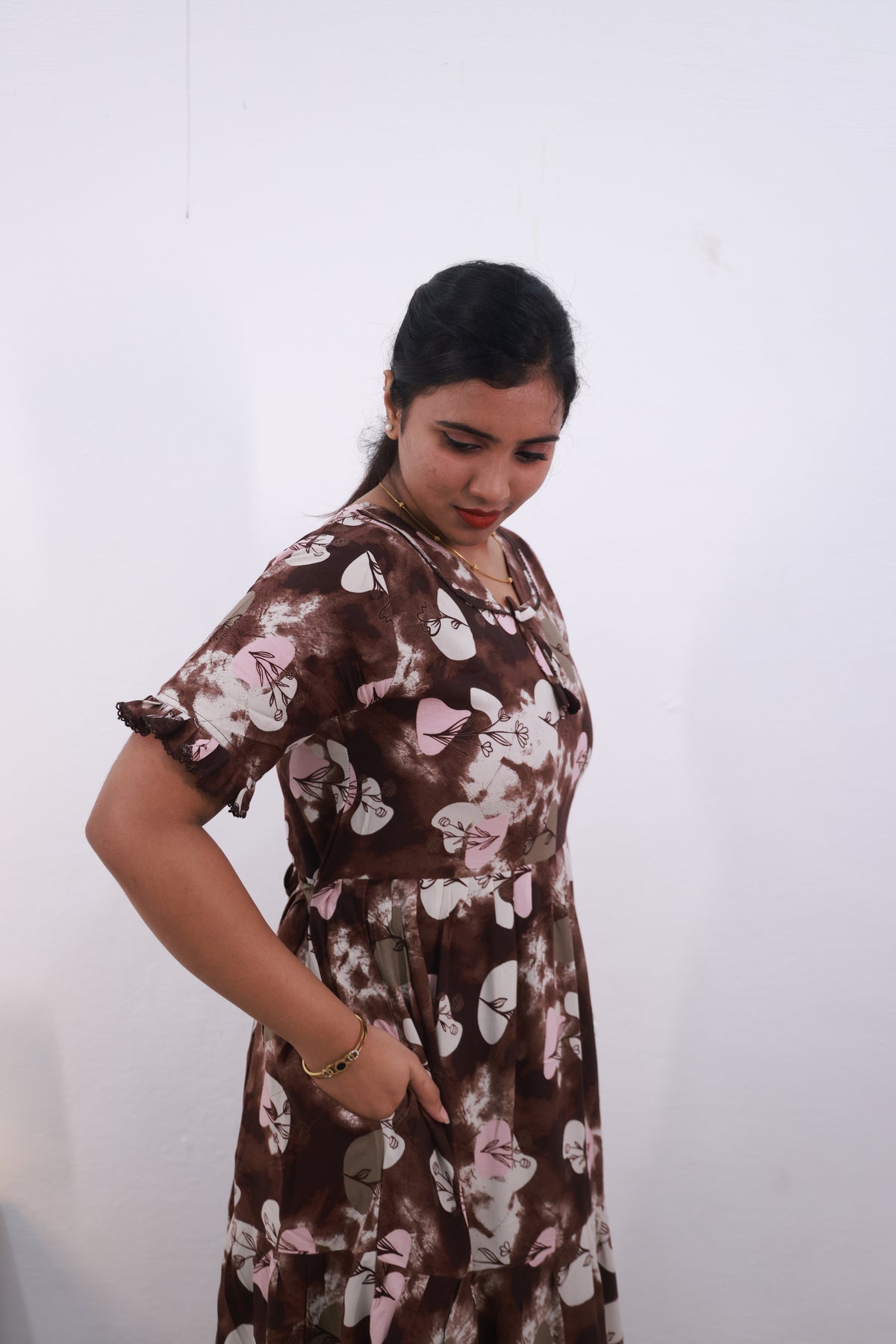 Mangai 3 Layer Frock Model Nighties Soft and smooth Premium Quality Rayon Material , Fancy Frilled Sleeve Side Pocket , Back tie Rope Stylish Collection's for Trendy Women's (MRK)