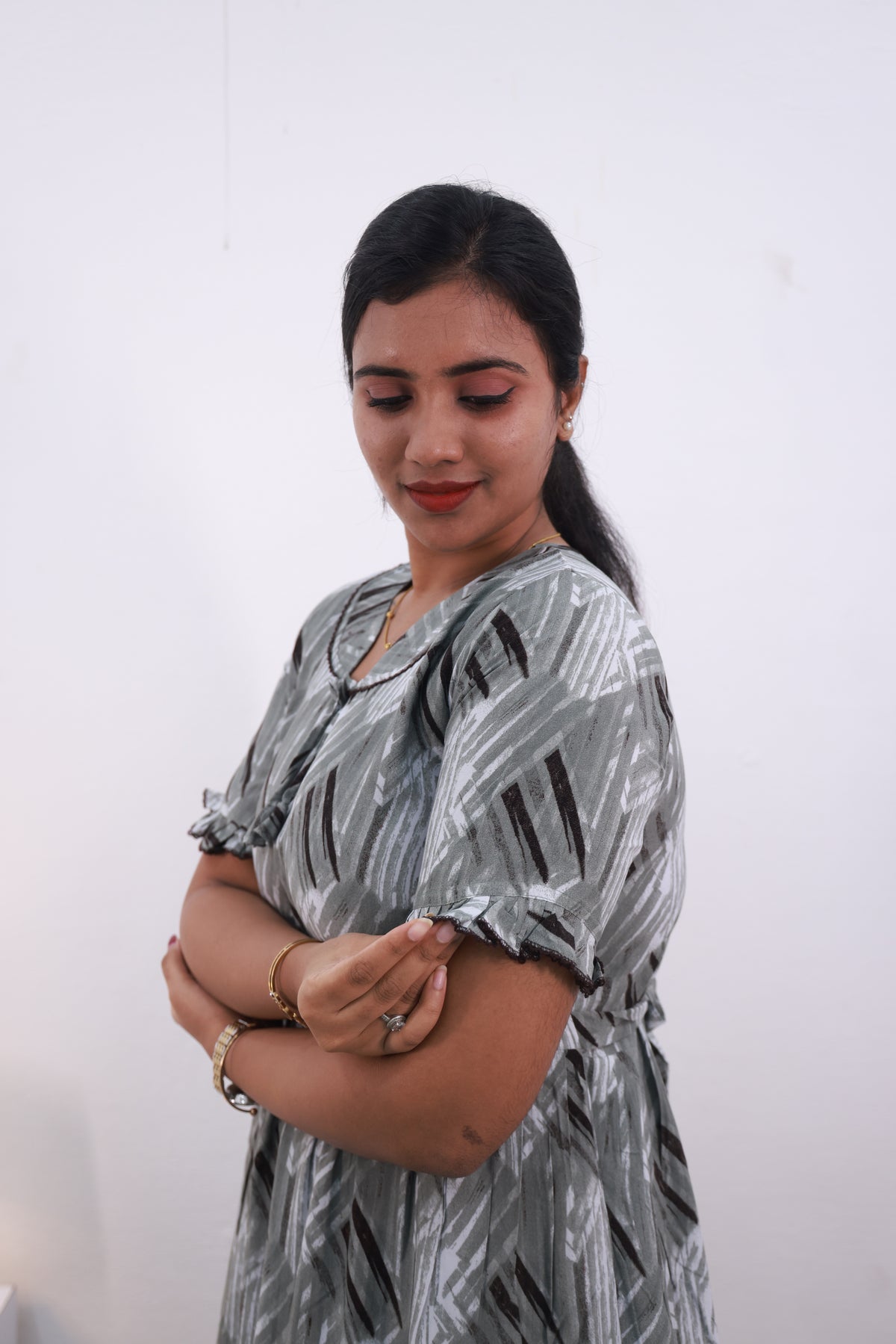 Mangai 3 Layer Frock Model Nighties Soft and Smooth Premium Quality Rayon Material , Fancy Frilled Sleeve Side Pocket , Back tie Rope Stylish Collection's for Trendy Women's (MRK)