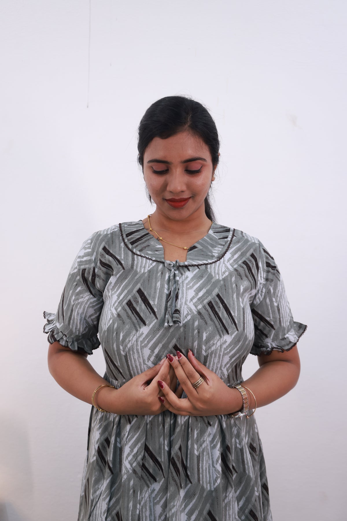 Mangai 3 Layer Frock Model Nighties Soft and Smooth Premium Quality Rayon Material , Fancy Frilled Sleeve Side Pocket , Back tie Rope Stylish Collection's for Trendy Women's (MRK)