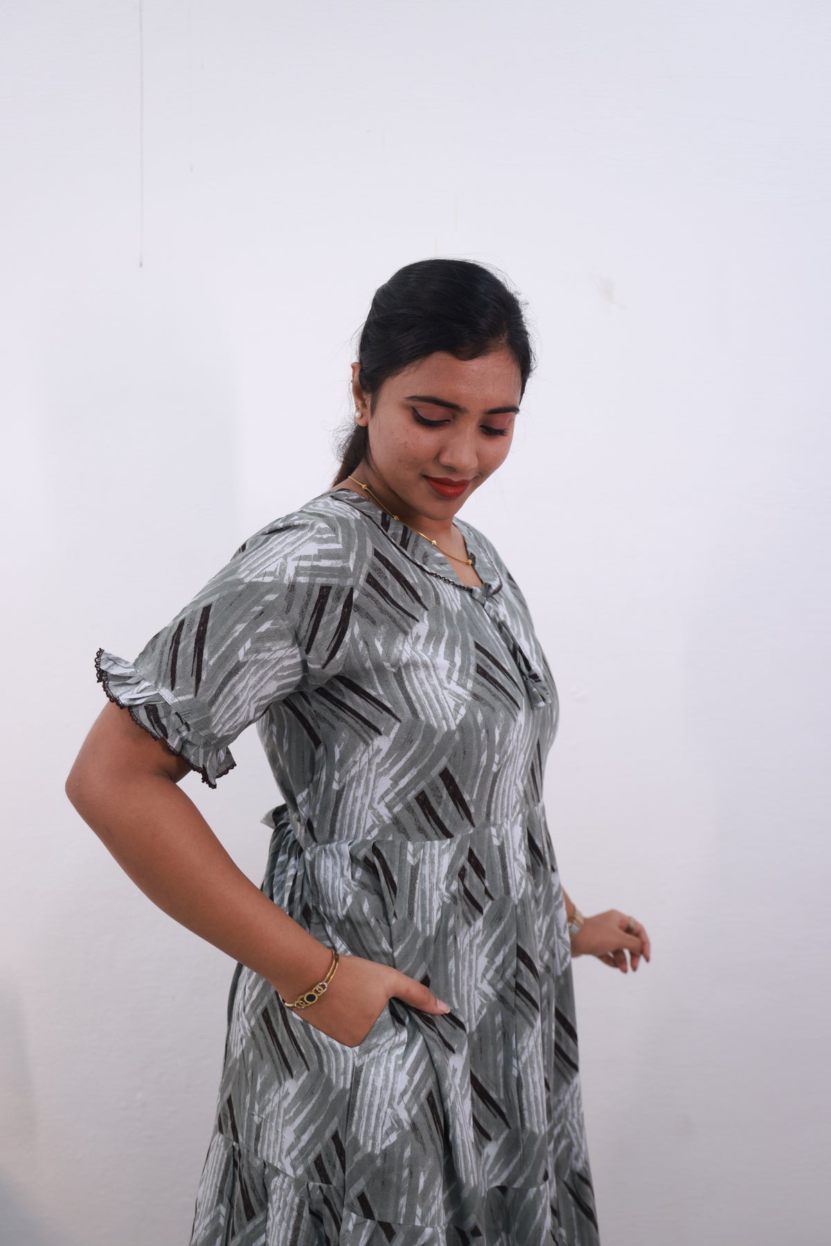 Mangai 3 Layer Frock Model Nighties Soft and Smooth Premium Quality Rayon Material , Fancy Frilled Sleeve Side Pocket , Back tie Rope Stylish Collection's for Trendy Women's (MRK)