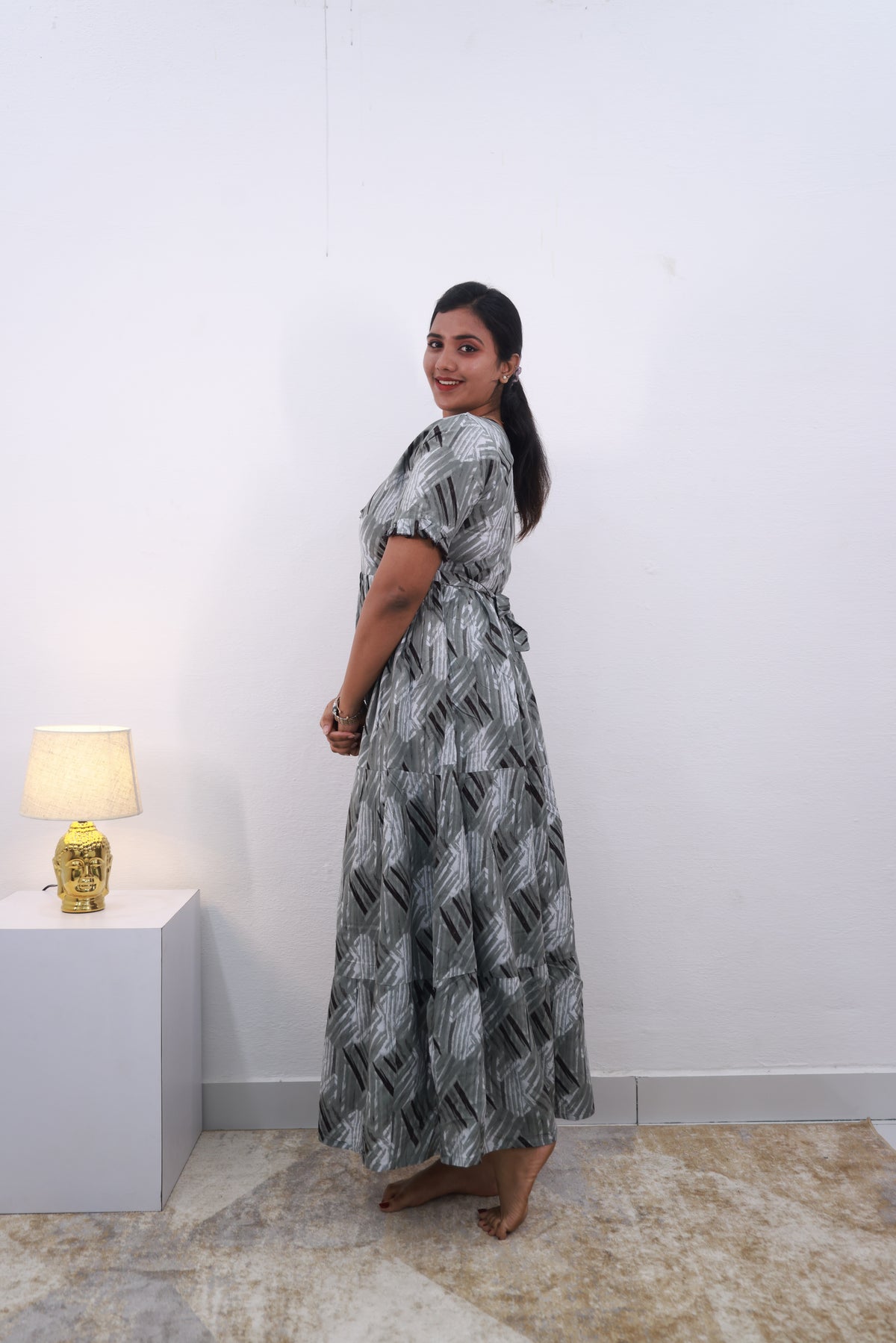 Mangai 3 Layer Frock Model Nighties Soft and Smooth Premium Quality Rayon Material , Fancy Frilled Sleeve Side Pocket , Back tie Rope Stylish Collection's for Trendy Women's (MRK)