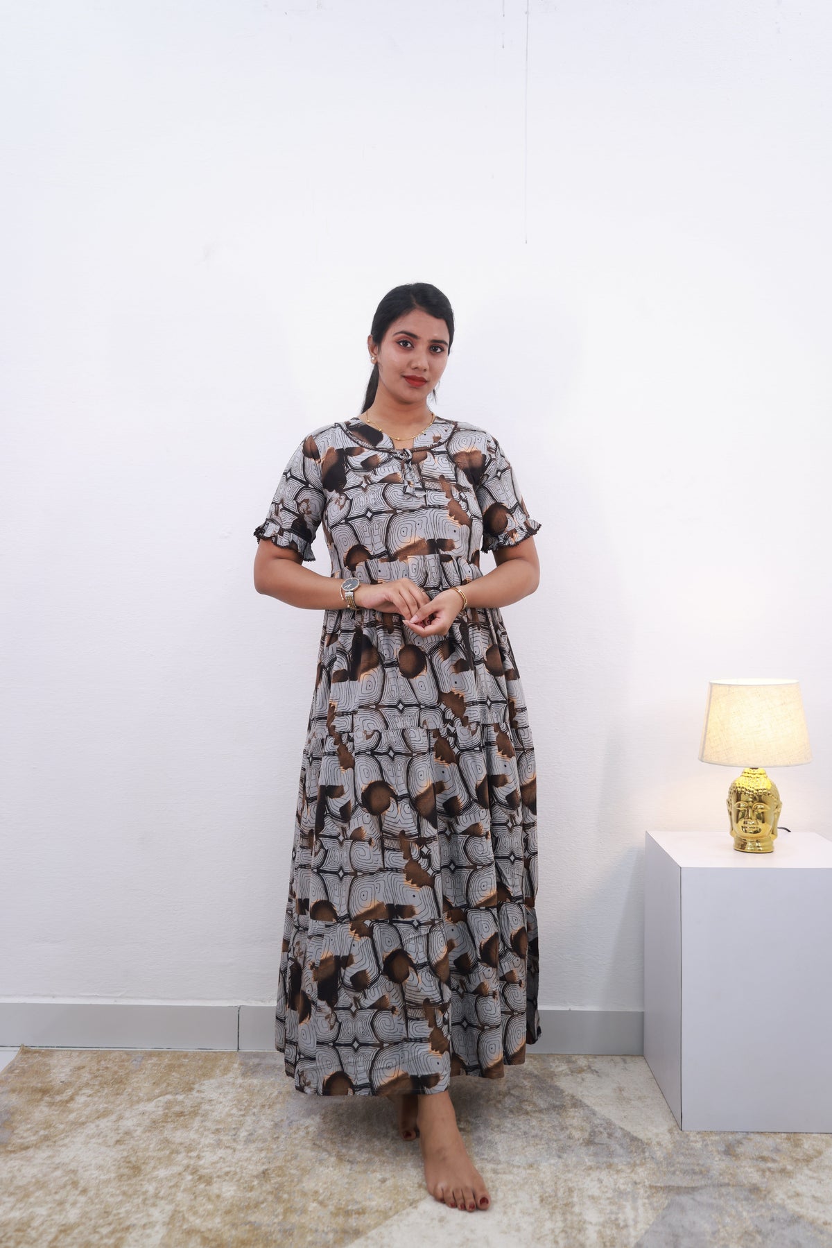 Mangai 3 Layer Frock Model Nighties Soft and Smooth Premium Quality Rayon Material , Fancy Frilled Sleeve Side Pocket , Back tie Rope Stylish Collection's for Trendy Women's (MRK)