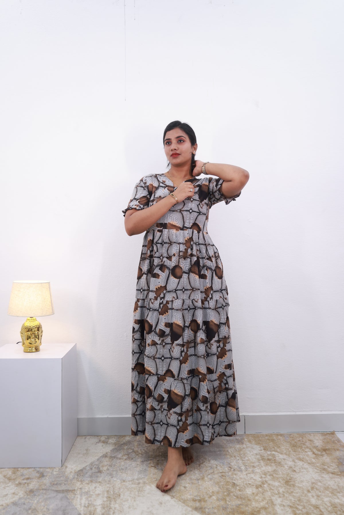 Mangai 3 Layer Frock Model Nighties Soft and Smooth Premium Quality Rayon Material , Fancy Frilled Sleeve Side Pocket , Back tie Rope Stylish Collection's for Trendy Women's (MRK)