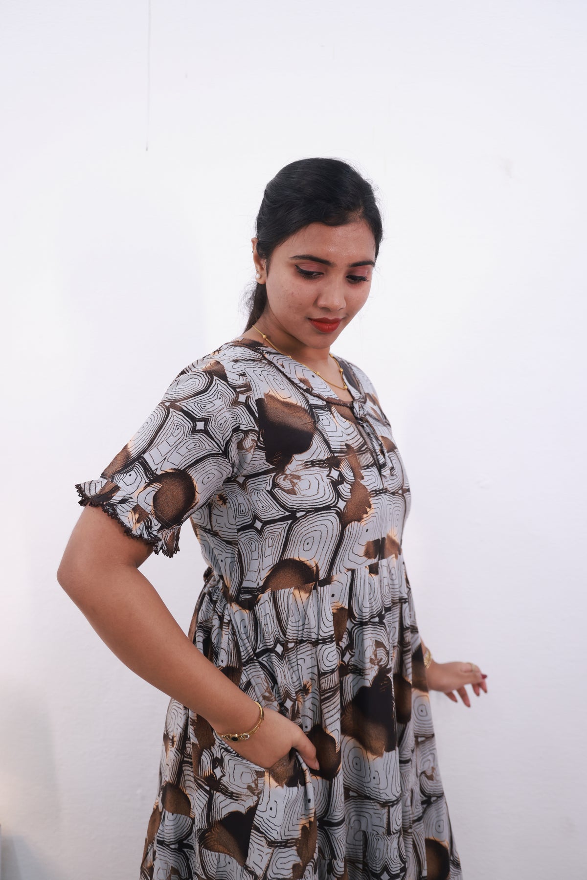 Mangai 3 Layer Frock Model Nighties Soft and Smooth Premium Quality Rayon Material , Fancy Frilled Sleeve Side Pocket , Back tie Rope Stylish Collection's for Trendy Women's (MRK)