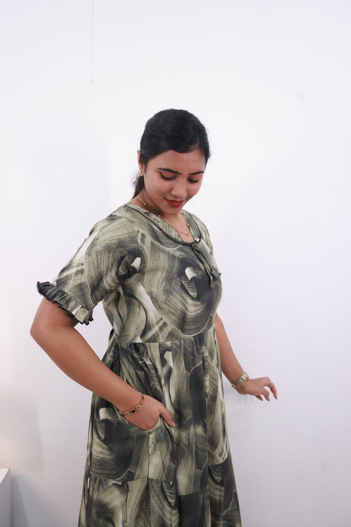 Mangai 3 Layer Frock Model Nighties Soft and Smooth Premium Quality Rayon Material , Fancy Frilled Sleeve Side Pocket , Back tie Rope Stylish Collection's for Trendy Women's (MRK)