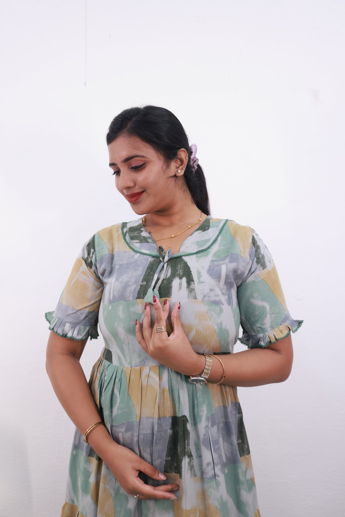 Mangai 3 Layer Frock Model Nighties Soft and smooth Premium Quality Rayon Material , Fancy Frilled Sleeve Side Pocket , Back tie Rope Stylish Collection's for Trendy Women's (MRK)