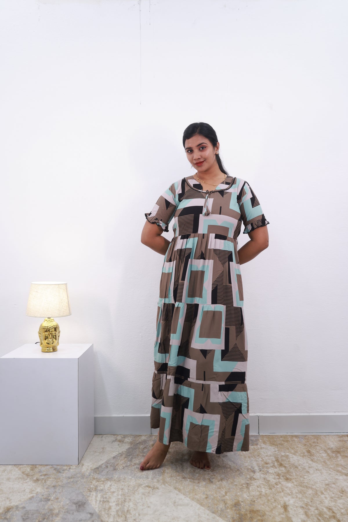 Mangai 3 Layer Frock Model Nighties Soft and Smooth Premium Quality Rayon Material , Fancy Frilled Sleeve Side Pocket , Back tie Rope Stylish Collection's for Trendy Women's (MRK)