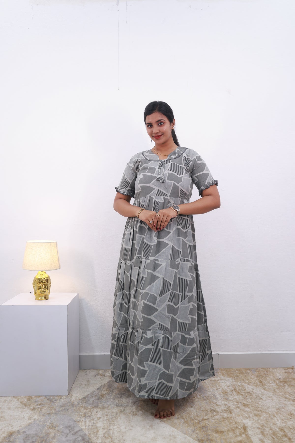 Mangai 3 Layer Frock Model Nighties Soft and Smooth Premium Quality Rayon Material , Fancy Frilled Sleeve Side Pocket , Back tie Rope Stylish Collection's for Trendy Women's (MRK)