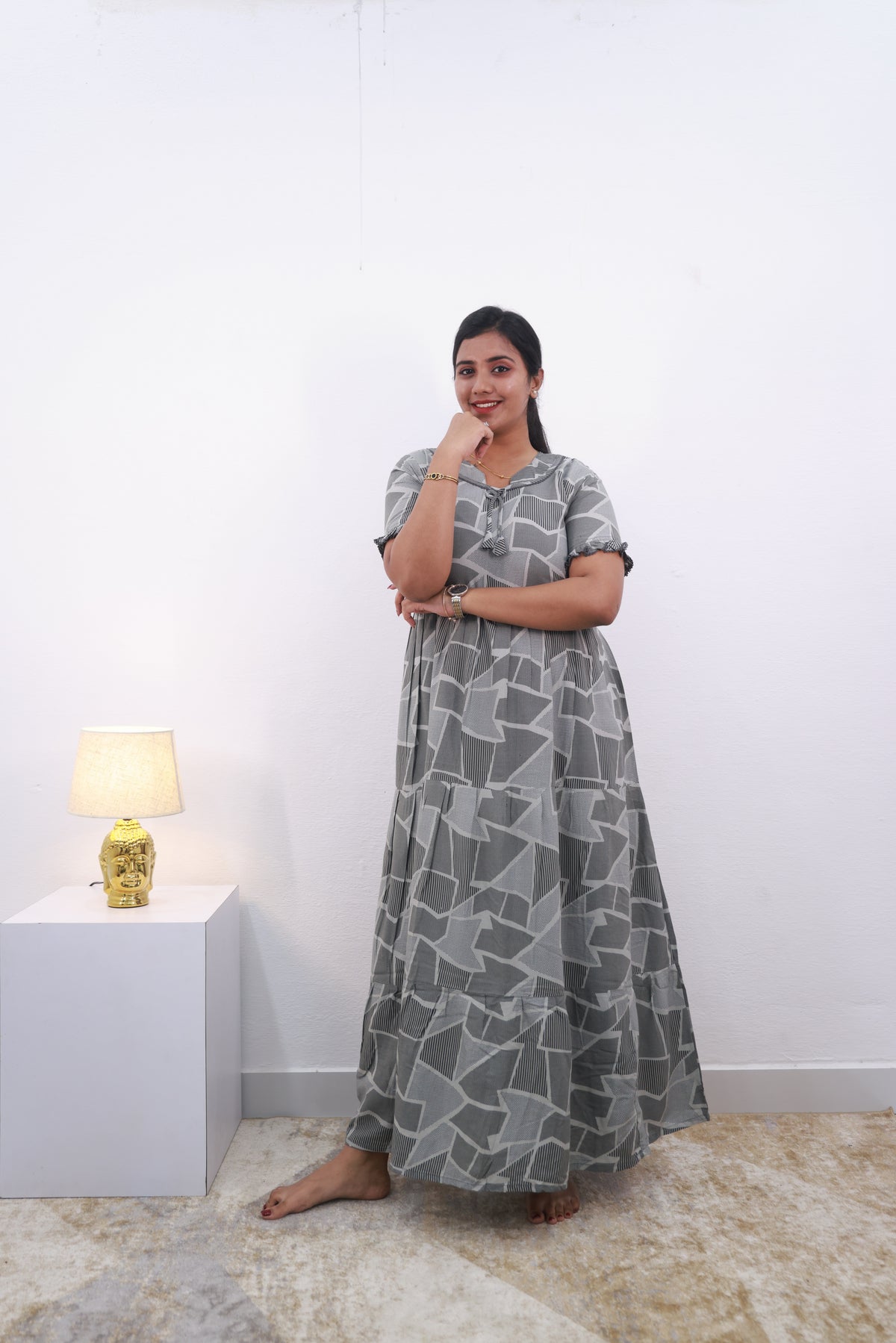 Mangai 3 Layer Frock Model Nighties Soft and Smooth Premium Quality Rayon Material , Fancy Frilled Sleeve Side Pocket , Back tie Rope Stylish Collection's for Trendy Women's (MRK)