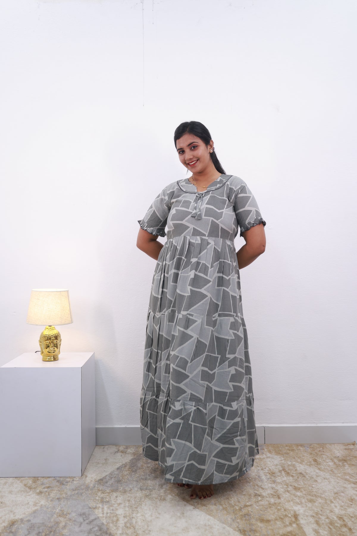 Mangai 3 Layer Frock Model Nighties Soft and Smooth Premium Quality Rayon Material , Fancy Frilled Sleeve Side Pocket , Back tie Rope Stylish Collection's for Trendy Women's (MRK)