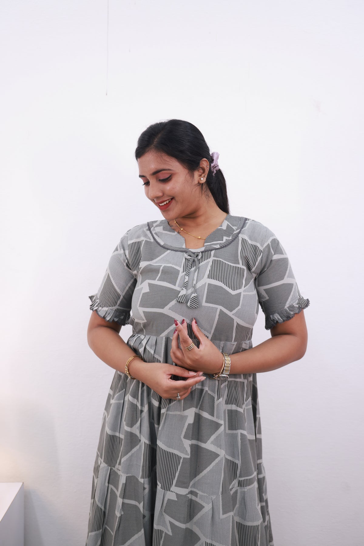 Mangai 3 Layer Frock Model Nighties Soft and Smooth Premium Quality Rayon Material , Fancy Frilled Sleeve Side Pocket , Back tie Rope Stylish Collection's for Trendy Women's (MRK)