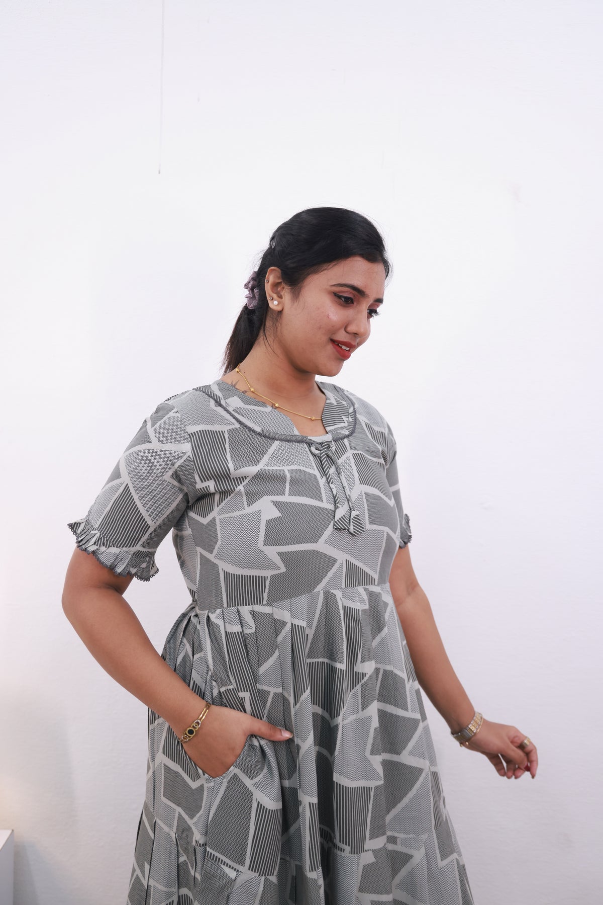 Mangai 3 Layer Frock Model Nighties Soft and Smooth Premium Quality Rayon Material , Fancy Frilled Sleeve Side Pocket , Back tie Rope Stylish Collection's for Trendy Women's (MRK)