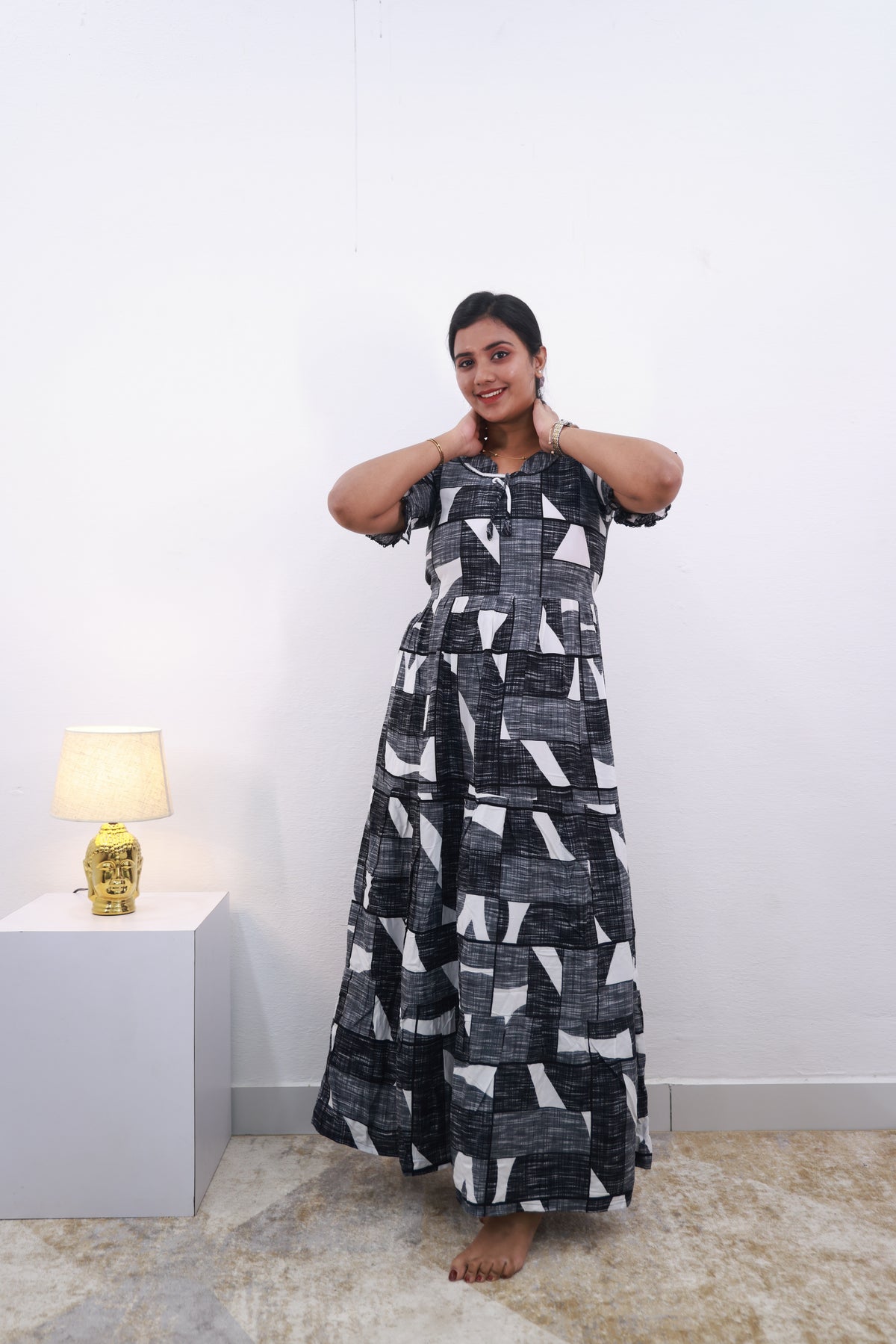 Mangai 3 Layer Frock Model Nighties Soft and smooth Premium Quality Rayon Material , Fancy Frilled Sleeve Side Pocket , Back tie Rope Stylish Collection's for Trendy Women's (MRK)