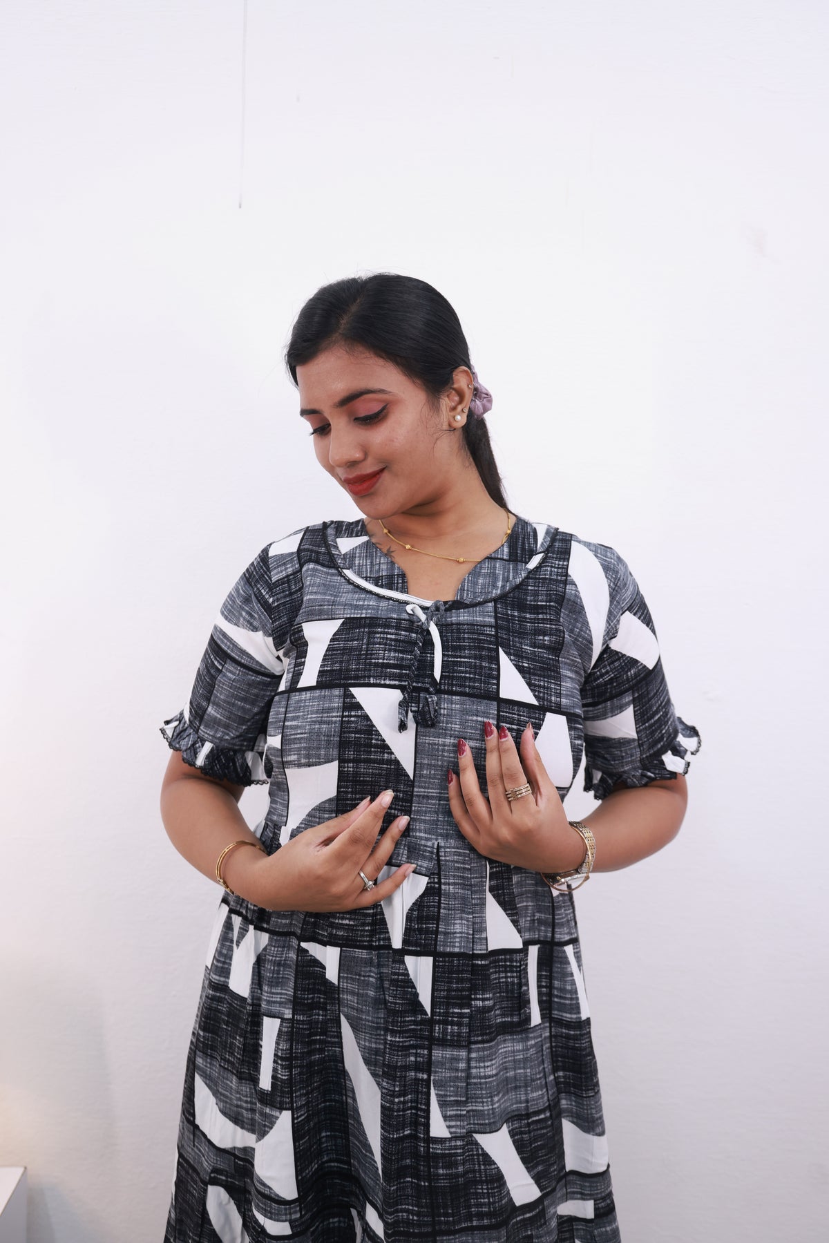 Mangai 3 Layer Frock Model Nighties Soft and smooth Premium Quality Rayon Material , Fancy Frilled Sleeve Side Pocket , Back tie Rope Stylish Collection's for Trendy Women's (MRK)