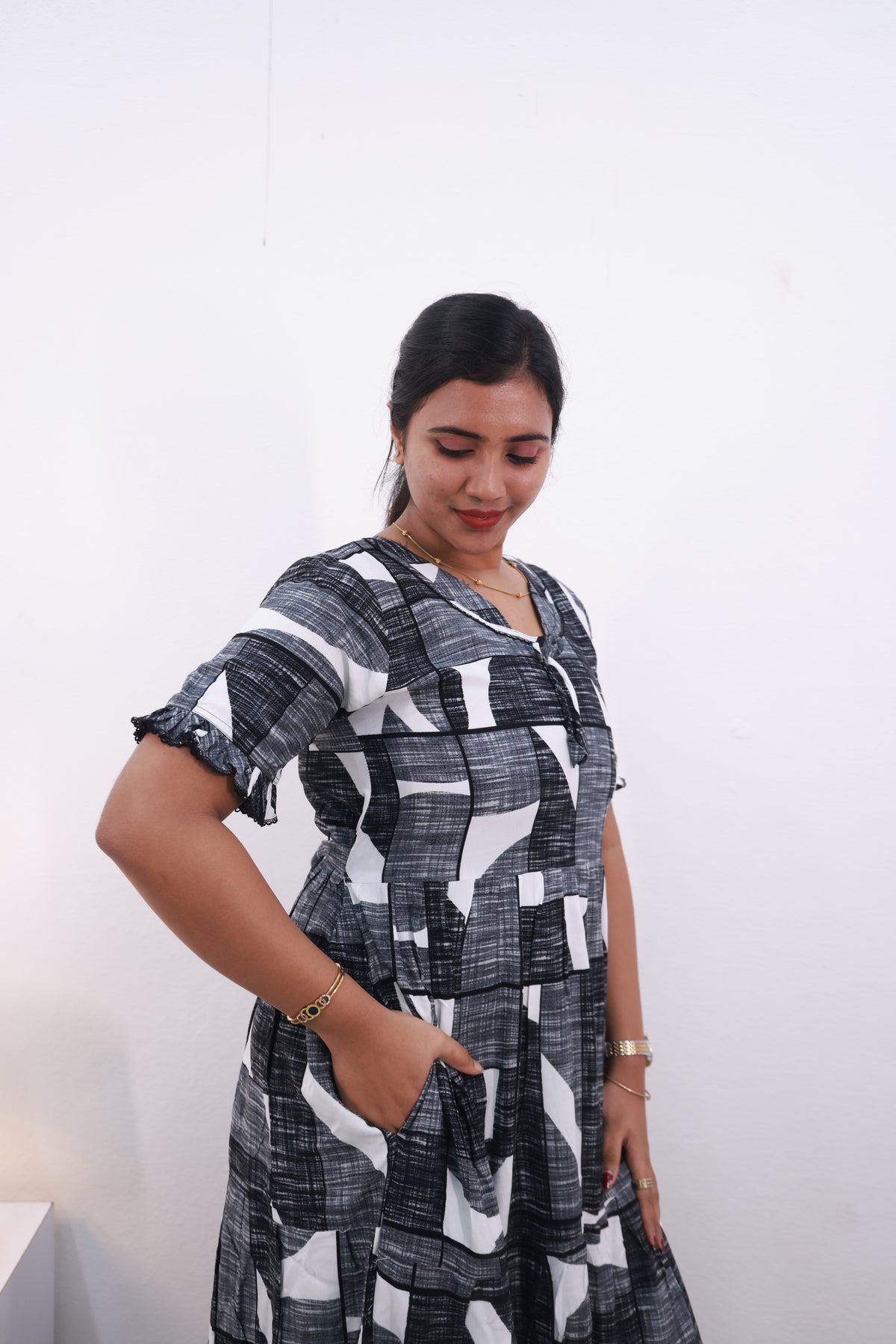 Mangai 3 Layer Frock Model Nighties Soft and smooth Premium Quality Rayon Material , Fancy Frilled Sleeve Side Pocket , Back tie Rope Stylish Collection's for Trendy Women's (MRK)