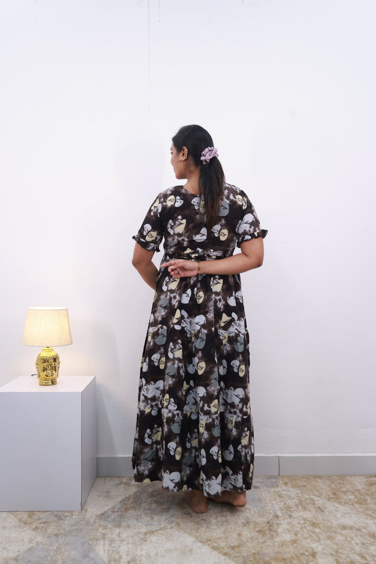 Mangai 3 Layer Frock Model Nighties Soft and smooth Premium Quality Rayon Material , Fancy Frilled Sleeve Side Pocket , Back tie Rope Stylish Collection's for Trendy Women's (MRK)