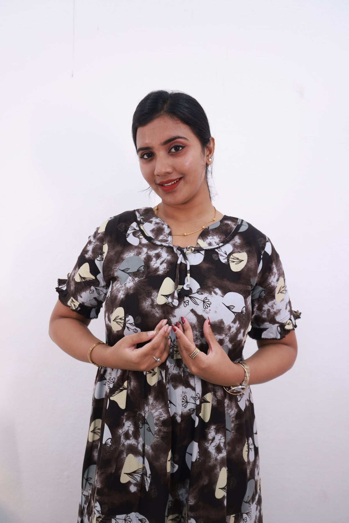 Mangai 3 Layer Frock Model Nighties Soft and smooth Premium Quality Rayon Material , Fancy Frilled Sleeve Side Pocket , Back tie Rope Stylish Collection's for Trendy Women's (MRK)