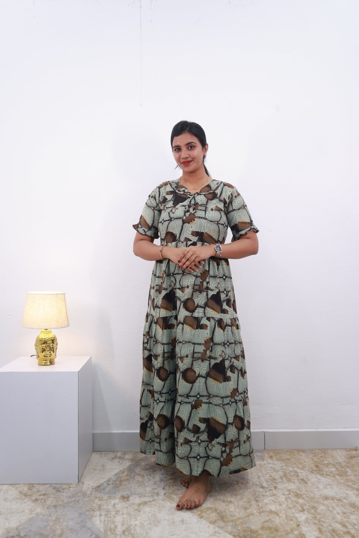 Mangai 3 Layer Frock Model Nighties Soft and Smooth Premium Quality Rayon Material , Fancy Frilled Sleeve Side Pocket , Back tie Rope Stylish Collection's for Trendy Women's (MRK)