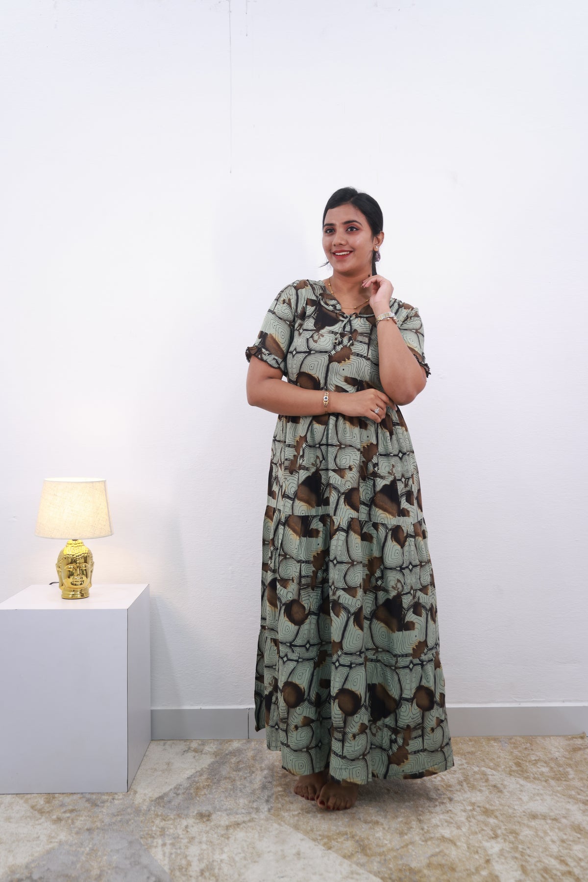 Mangai 3 Layer Frock Model Nighties Soft and Smooth Premium Quality Rayon Material , Fancy Frilled Sleeve Side Pocket , Back tie Rope Stylish Collection's for Trendy Women's (MRK)