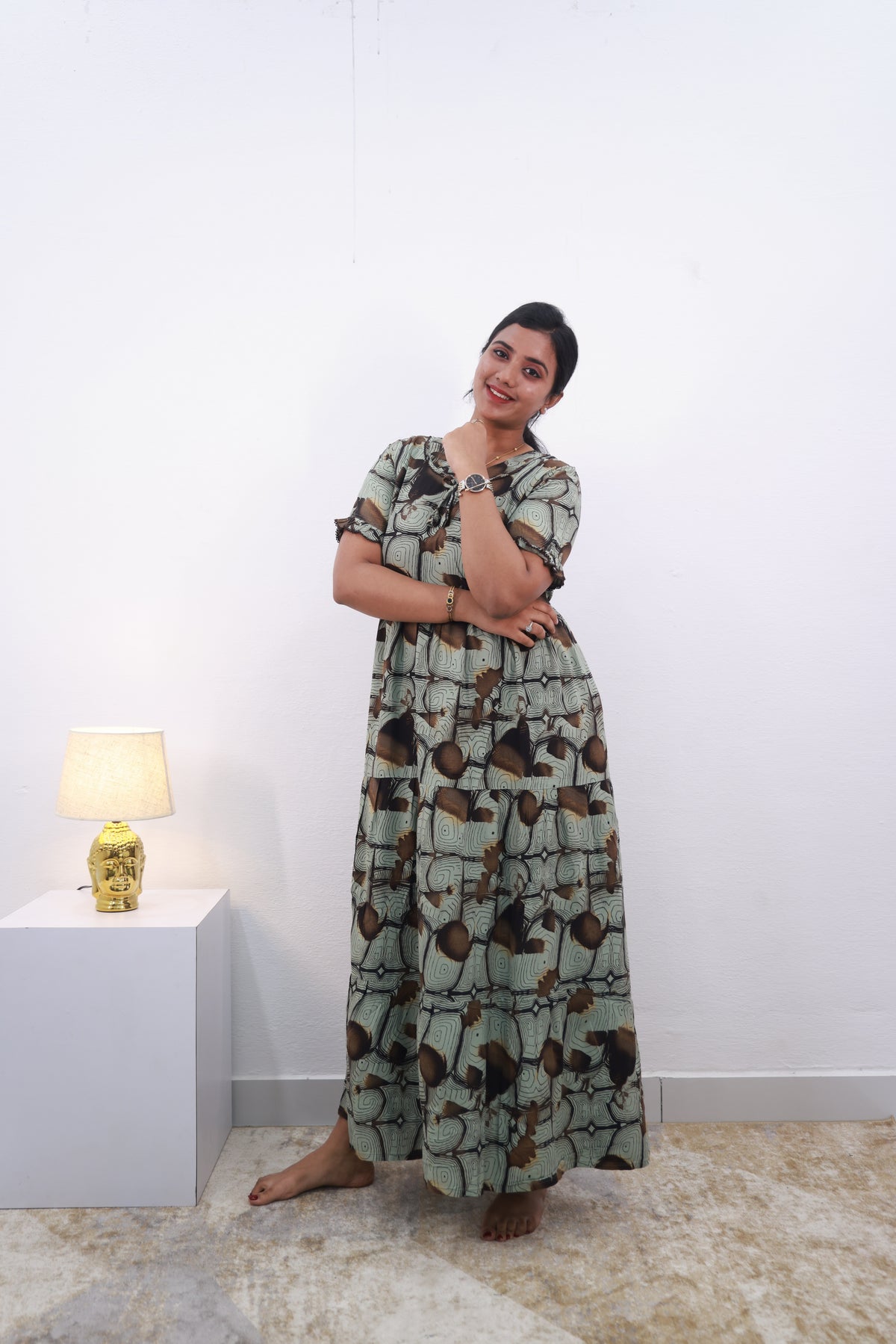 Mangai 3 Layer Frock Model Nighties Soft and Smooth Premium Quality Rayon Material , Fancy Frilled Sleeve Side Pocket , Back tie Rope Stylish Collection's for Trendy Women's (MRK)