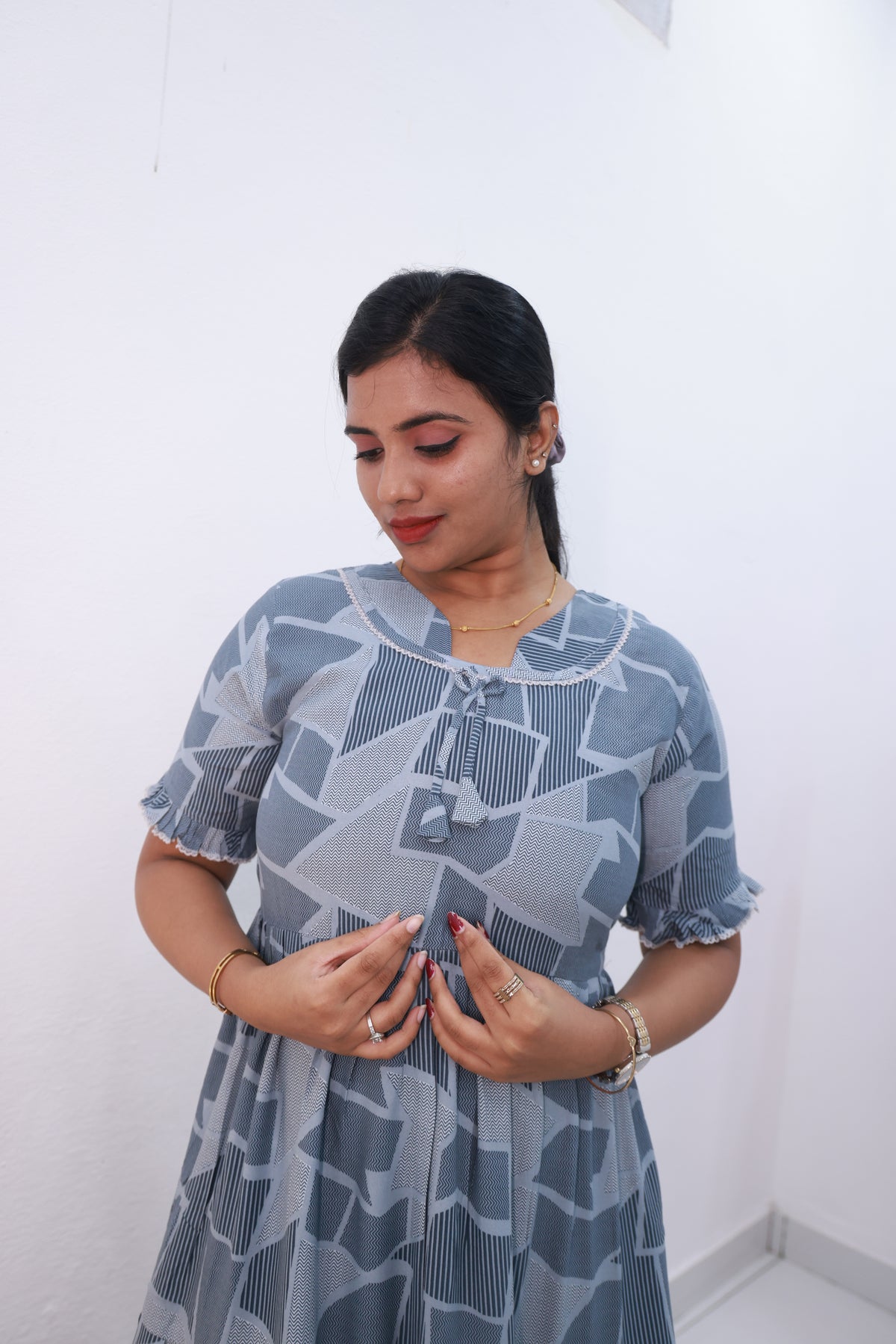 Mangai 3 Layer Frock Model Nighties Soft and Smooth Premium Quality Rayon Material , Fancy Frilled Sleeve Side Pocket , Back tie Rope Stylish Collection's for Trendy Women's (MRK)