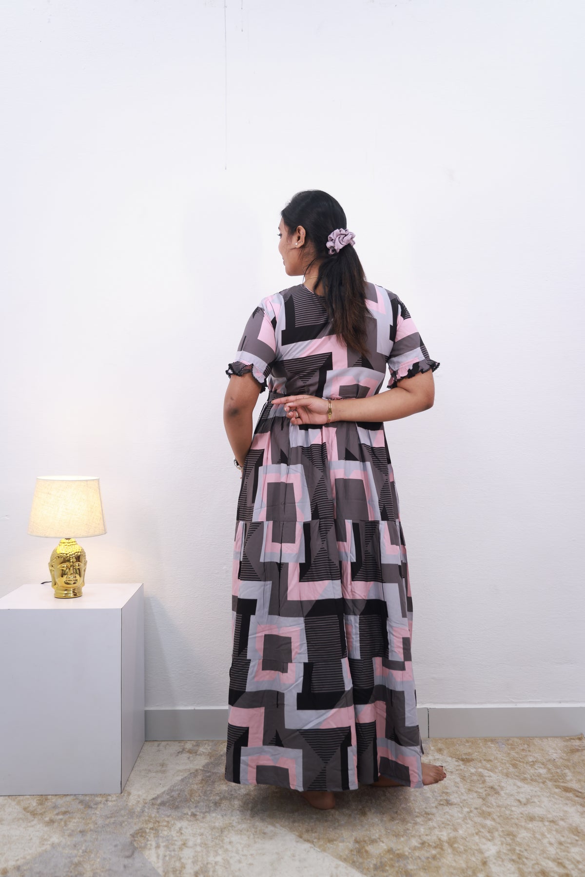 Mangai 3 Layer Frock Model Nighties Soft and Smooth Premium Quality Rayon Material , Fancy Frilled Sleeve Side Pocket , Back tie Rope Stylish Collection's for Trendy Women's (MRK)