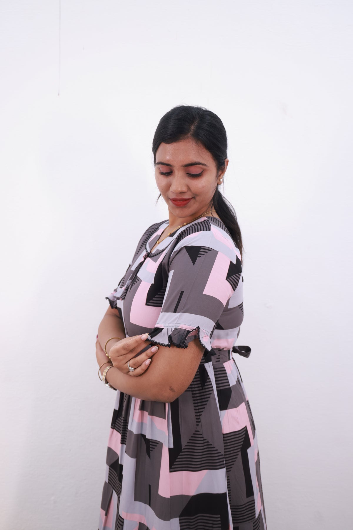 Mangai 3 Layer Frock Model Nighties Soft and Smooth Premium Quality Rayon Material , Fancy Frilled Sleeve Side Pocket , Back tie Rope Stylish Collection's for Trendy Women's (MRK)