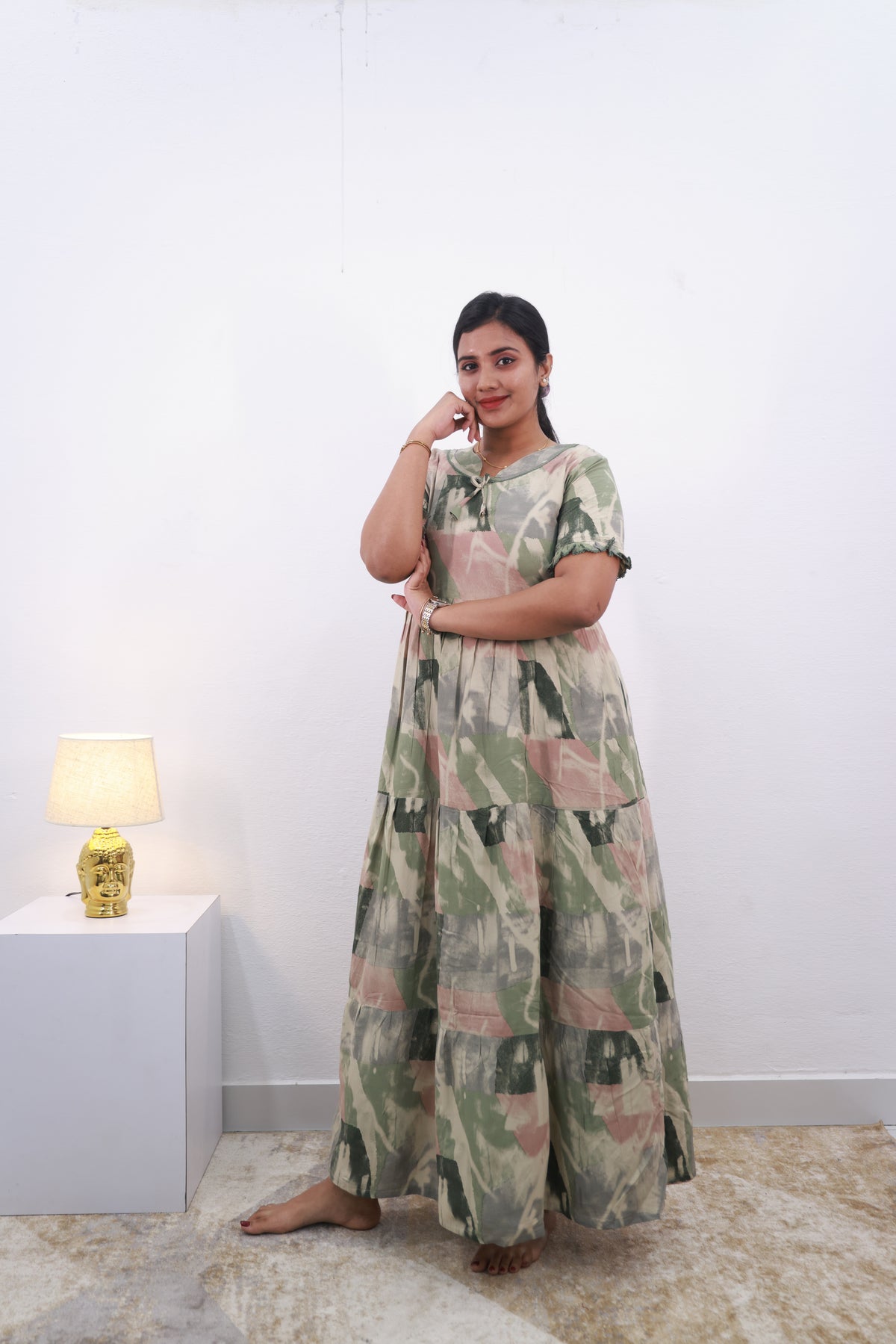 Mangai 3 Layer Frock Model Nighties Soft and smooth Premium Quality Rayon Material , Fancy Frilled Sleeve Side Pocket , Back tie Rope Stylish Collection's for Trendy Women's (MRK)