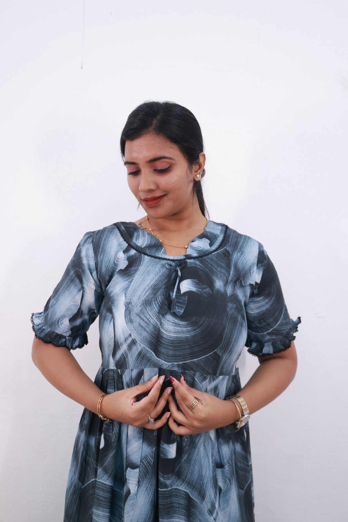 Mangai 3 Layer Frock Model Nighties Soft and Smooth Premium Quality Rayon Material , Fancy Frilled Sleeve Side Pocket , Back tie Rope Stylish Collection's for Trendy Women's (MRK)