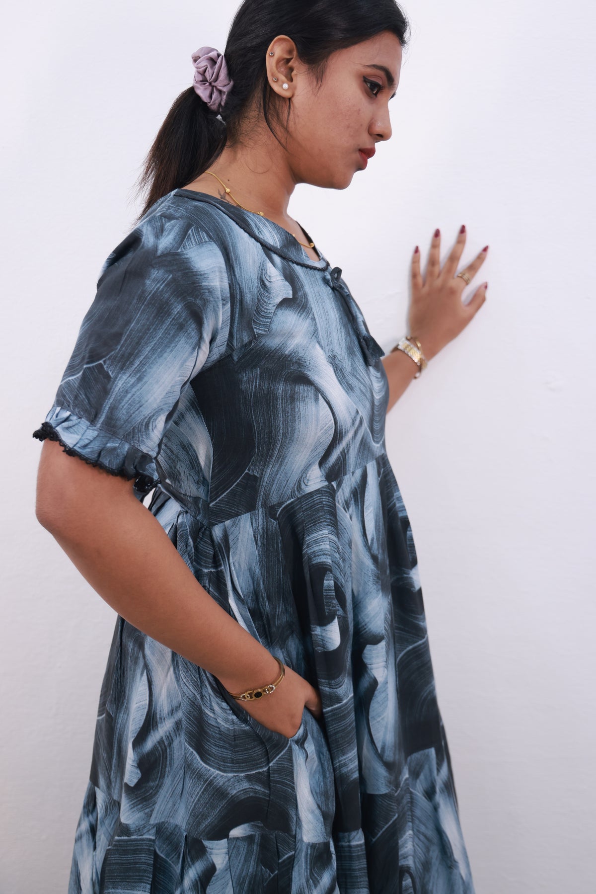 Mangai 3 Layer Frock Model Nighties Soft and Smooth Premium Quality Rayon Material , Fancy Frilled Sleeve Side Pocket , Back tie Rope Stylish Collection's for Trendy Women's (MRK)