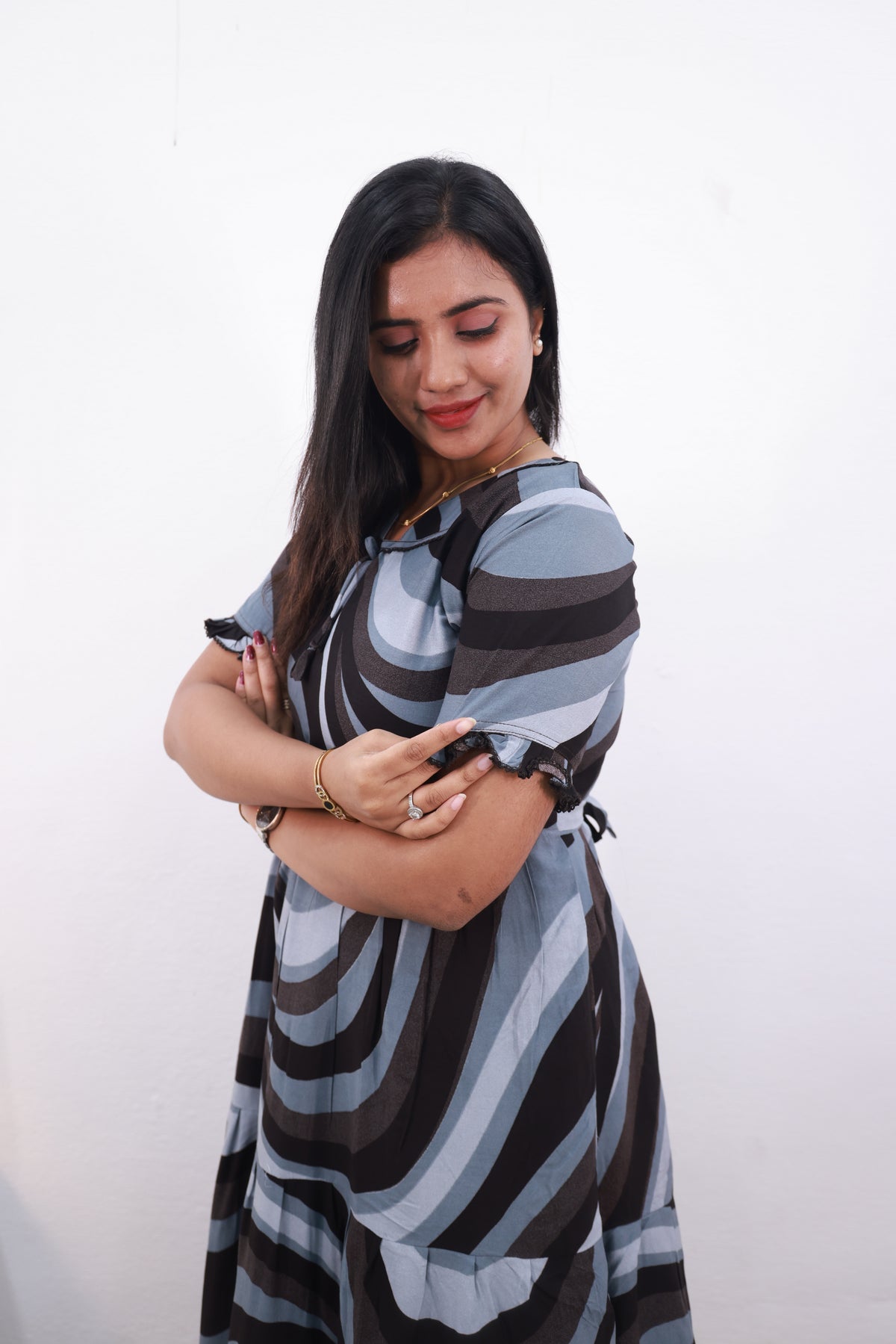 Mangai 3 Layer Frock Model Nighties Soft and Smooth Premium Quality Rayon Material , Fancy Frilled Sleeve Side Pocket , Back tie Rope Stylish Collection's for Trendy Women's (MRK)