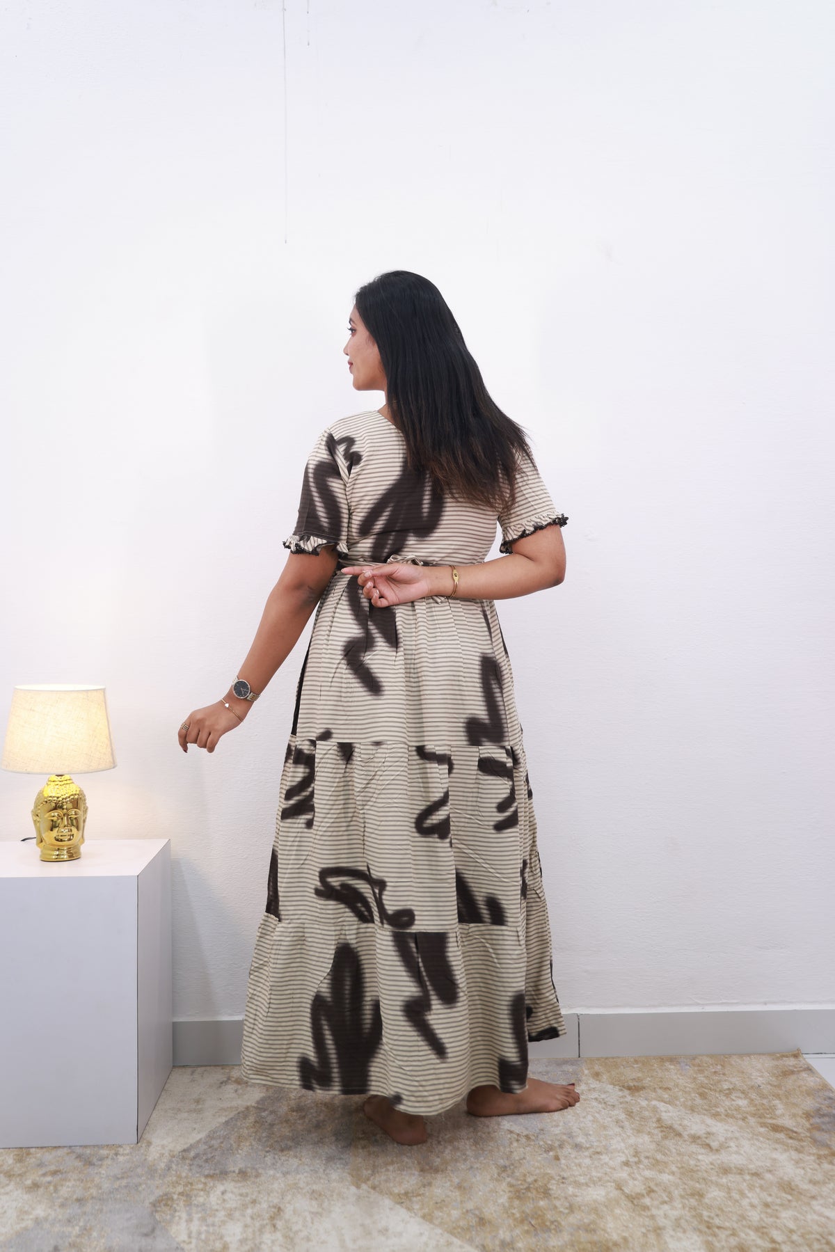 Mangai 3 Layer Reversible Design Frock Model Nighties Soft and Smooth Premium Quality Rayon Material , Fancy Frilled Sleeve, Side Pocket , Back tie Rope , Stylish Collection's for Trendy Women's (MRK)