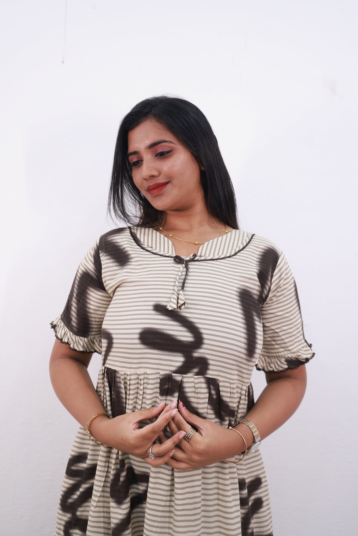 Mangai 3 Layer Reversible Design Frock Model Nighties Soft and Smooth Premium Quality Rayon Material , Fancy Frilled Sleeve, Side Pocket , Back tie Rope , Stylish Collection's for Trendy Women's (MRK)