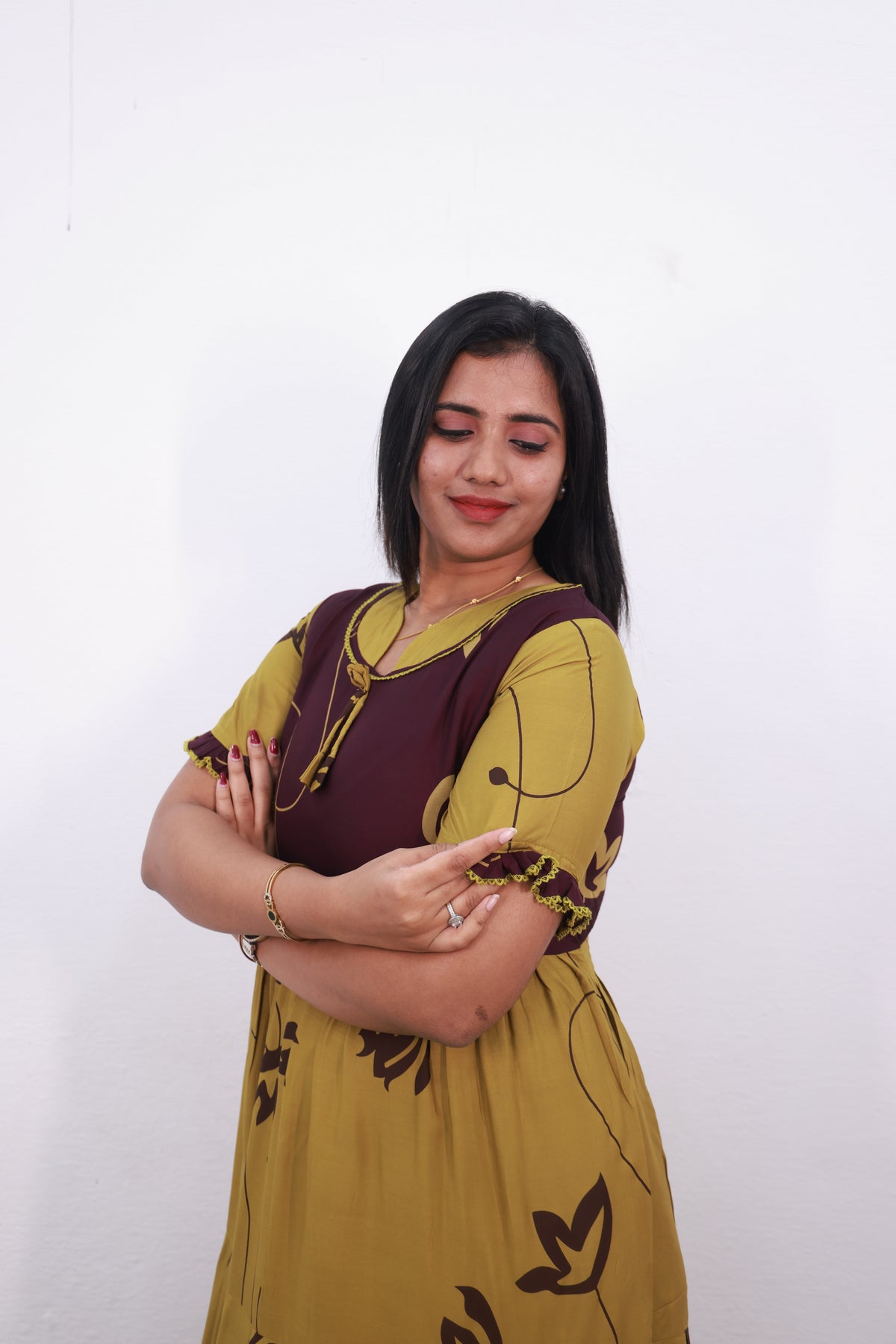 Mangai 3 Layer Reversible Design Frock Model Nighties Soft and Smooth Premium Quality Rayon Material , Fancy Frilled Sleeve, Side Pocket , Back tie Rope , Stylish Collection's for Trendy Women's (MRK)