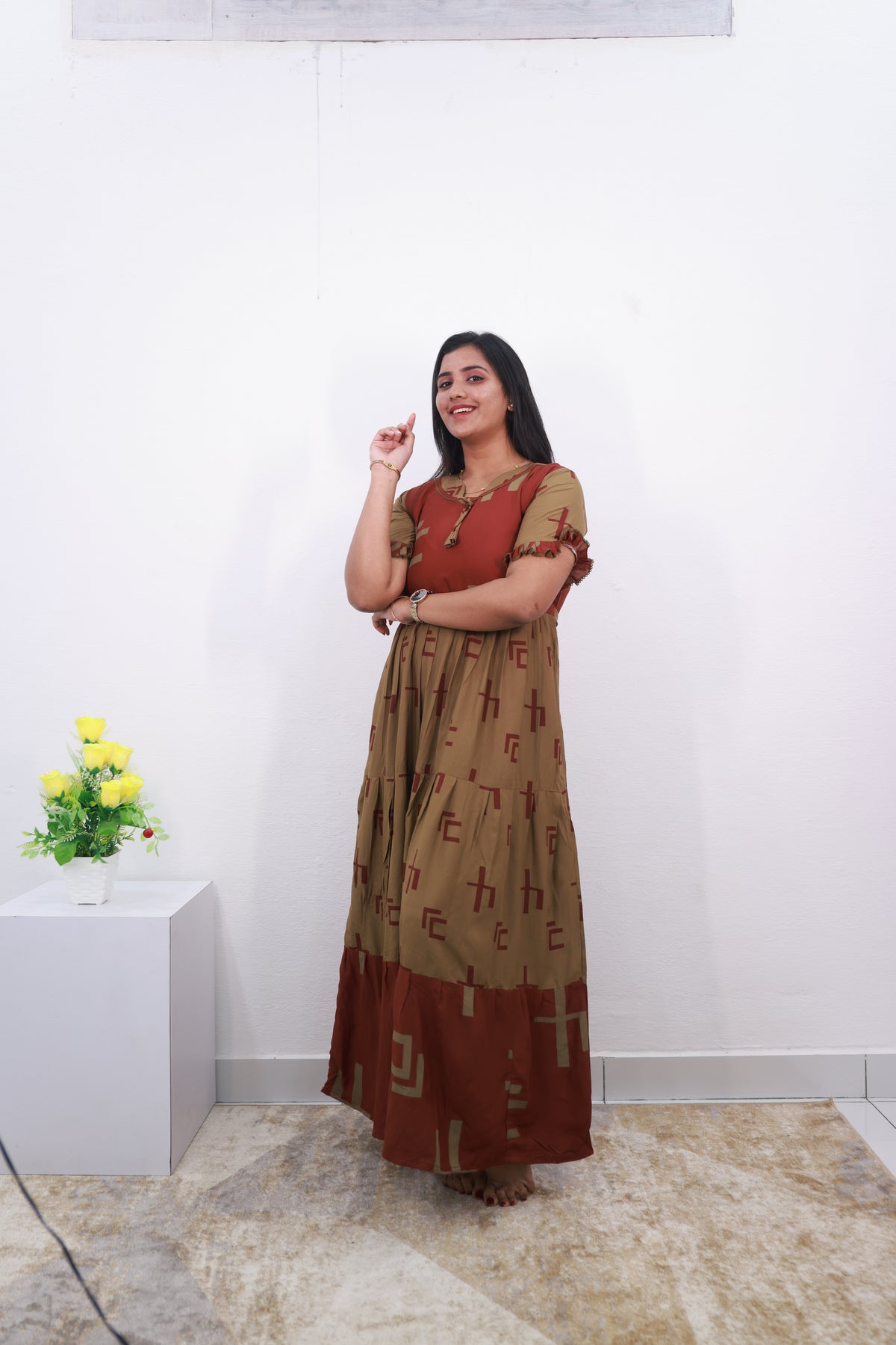 Mangai 3 Layer Reversible Frock Model Nighties Soft and Smooth Premium Quality Rayon Material , Fancy Frilled Sleeve, Side Pocket , Back tie Rope , Stylish Collection's for Trendy Women's (MRK)